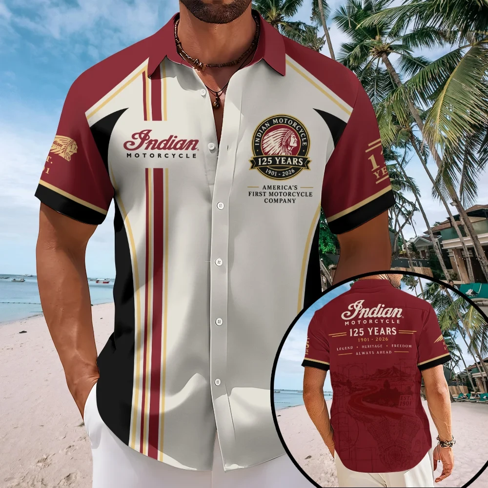 Indian Motorcycle 125th Anniversary Hawaiian Shirt America's First Motorcycle Company Apparel
