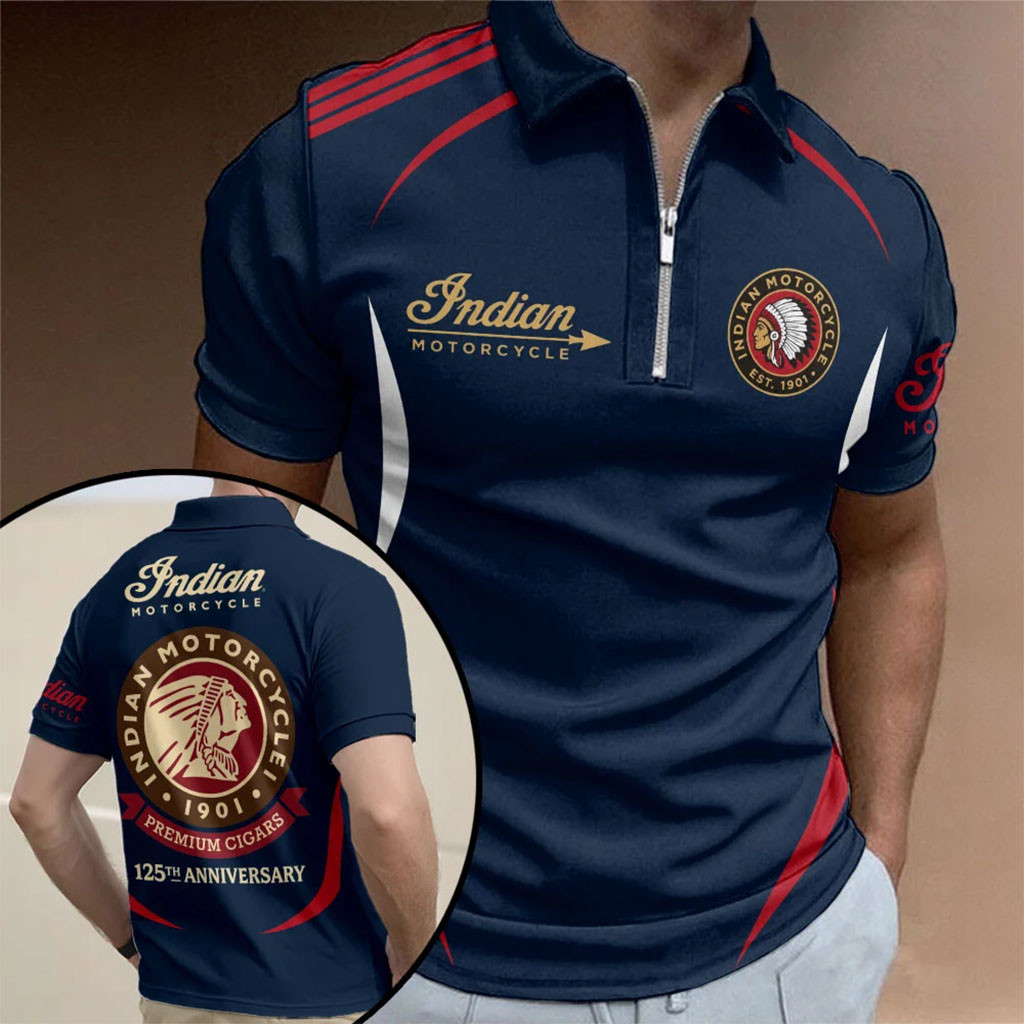 Indian Motorcycle 125th Anniversary Zip Polo Shirt Birthday Gift Ideas For Boyfriend Indian Motorcycle 125th Anniversary Zip Polo Shirt Birthday Gift Ideas For Boyfriend