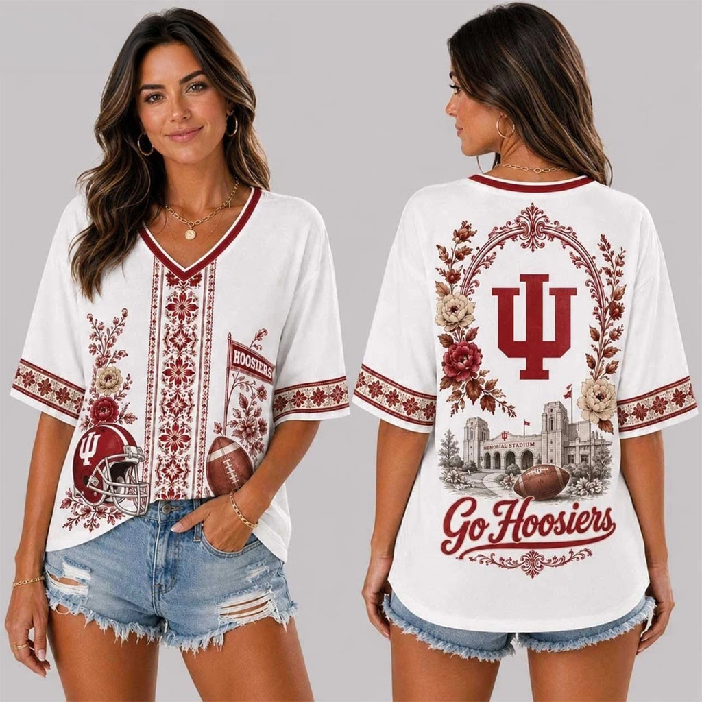 Indiana Hoosiers Merch Collegiate Pride Go Hoosiers V-Neck Shirt Football Fan Gear Women's