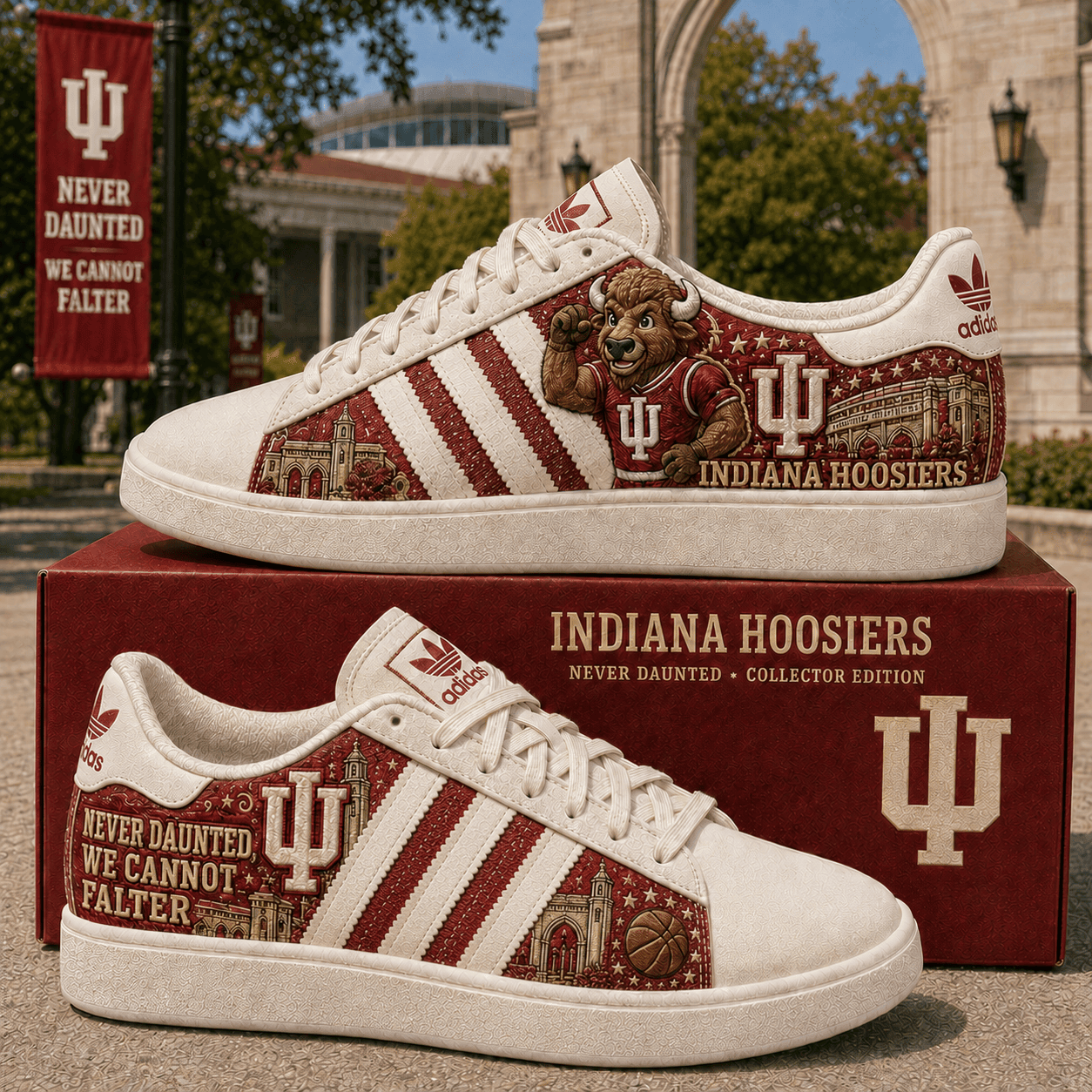 Indiana Hoosiers Merch Never Daunted Sneakers Indiana University Game Day Shoes Gifts For IU Fans Indiana Hoosiers Merch Never Daunted Sneakers Indiana University Game Day Shoes Gifts For IU Fans