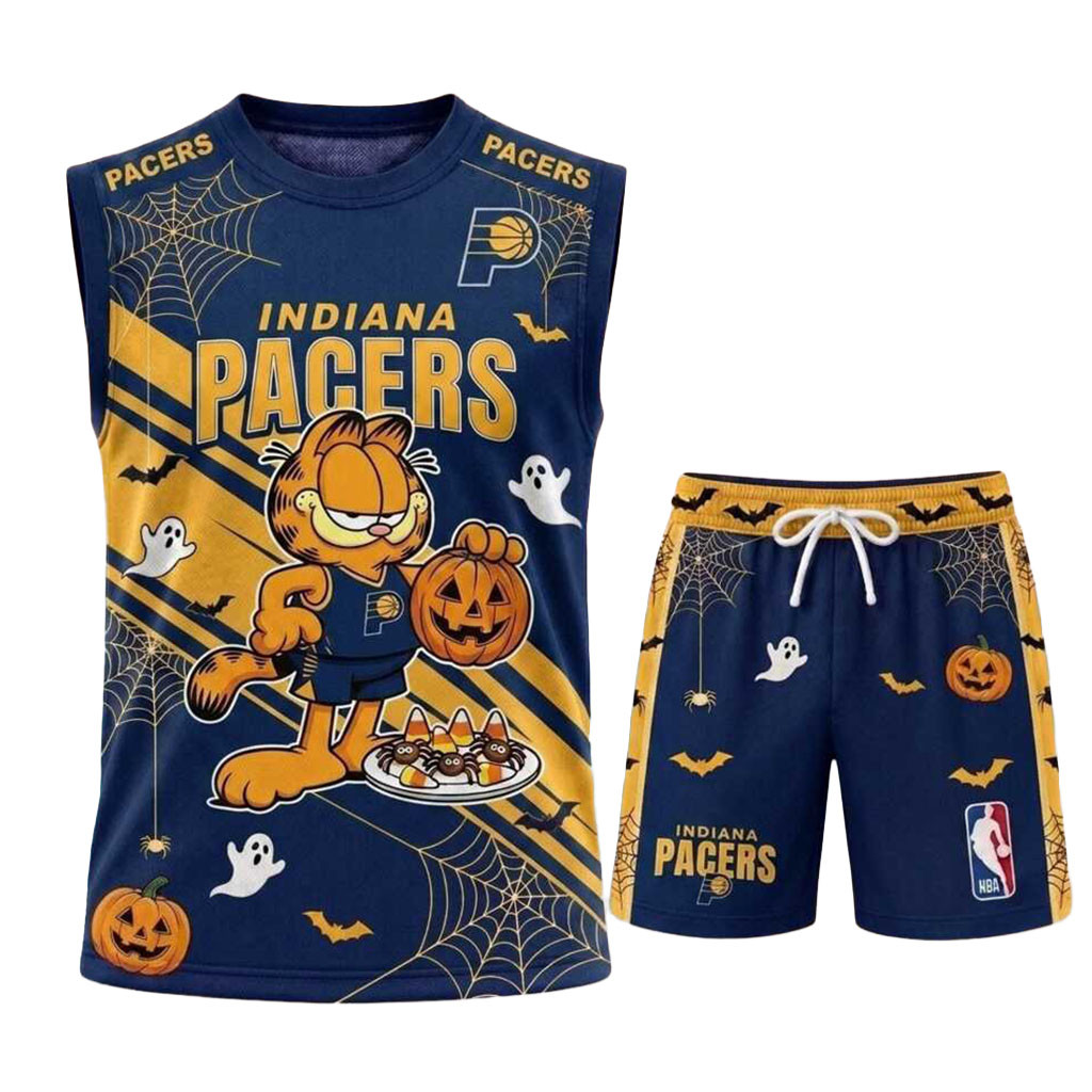 Indiana Pacers Garfield Halloween Basketball Muscle Tank And Shorts Pacers Merch Gift For Fans