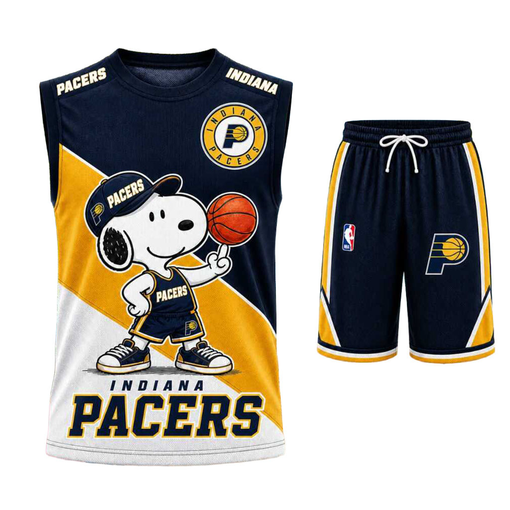Indiana Pacers Snoopy Mascot Tank Top And Shorts Set Indiana Pacers Merch Basketball Fan Gifts