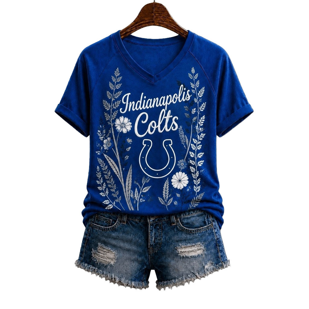 Indianapolis Colts Floral Garden V-Neck T-Shirt Colts Merch Best Gift For Football Lovers Indianapolis Colts Floral Garden V-Neck T-Shirt Colts Merch Best Gift For Football Lovers