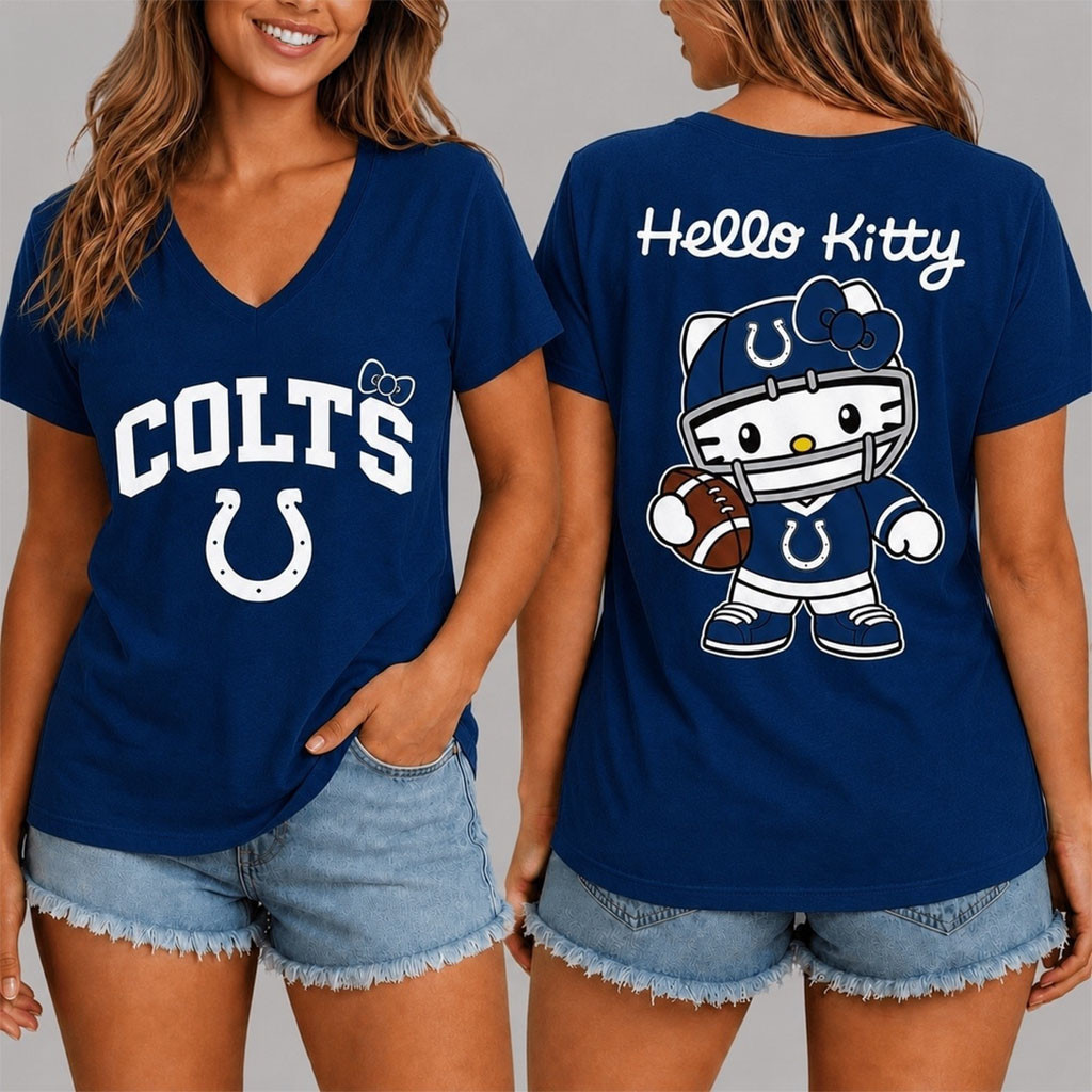 Indianapolis Colts X Hello Kitty V-Neck Shirt Houston Texans Merch Cute Gift For Football Lover