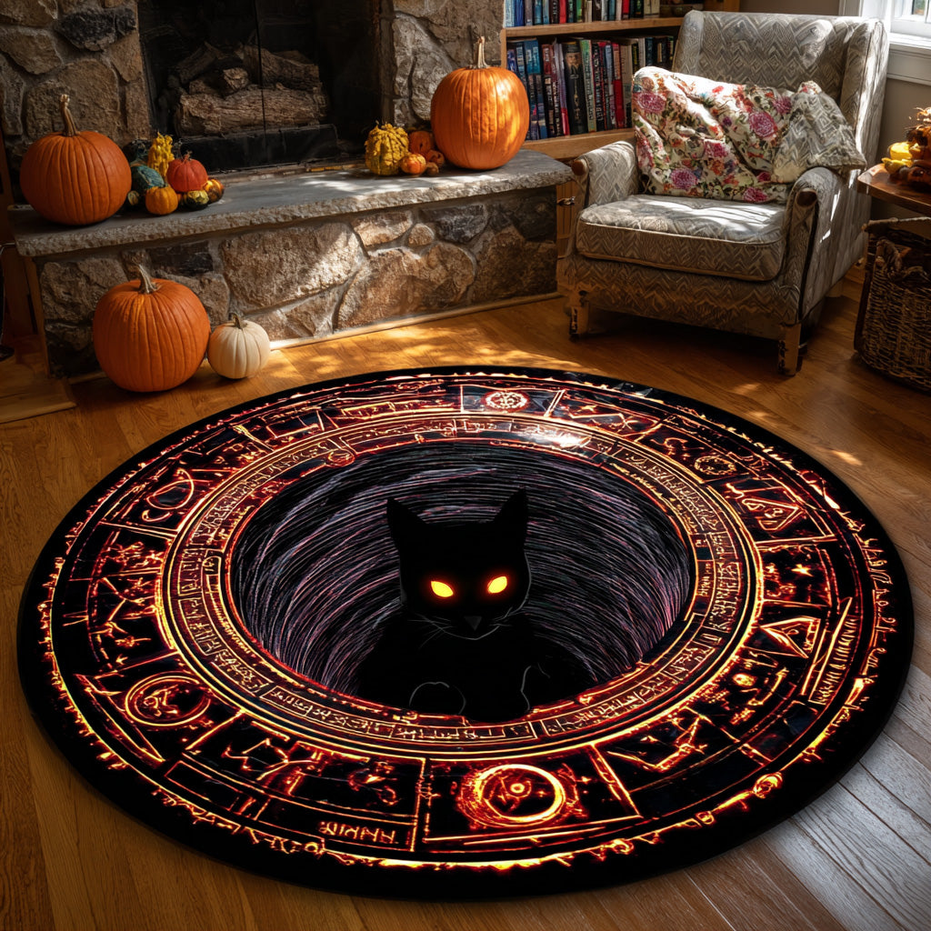 Inferno Cat Quilted Round Mat Horror Room Decor Black Cat Gift Ideas Inferno Cat Quilted Round Mat Horror Room Decor Black Cat Gift Ideas