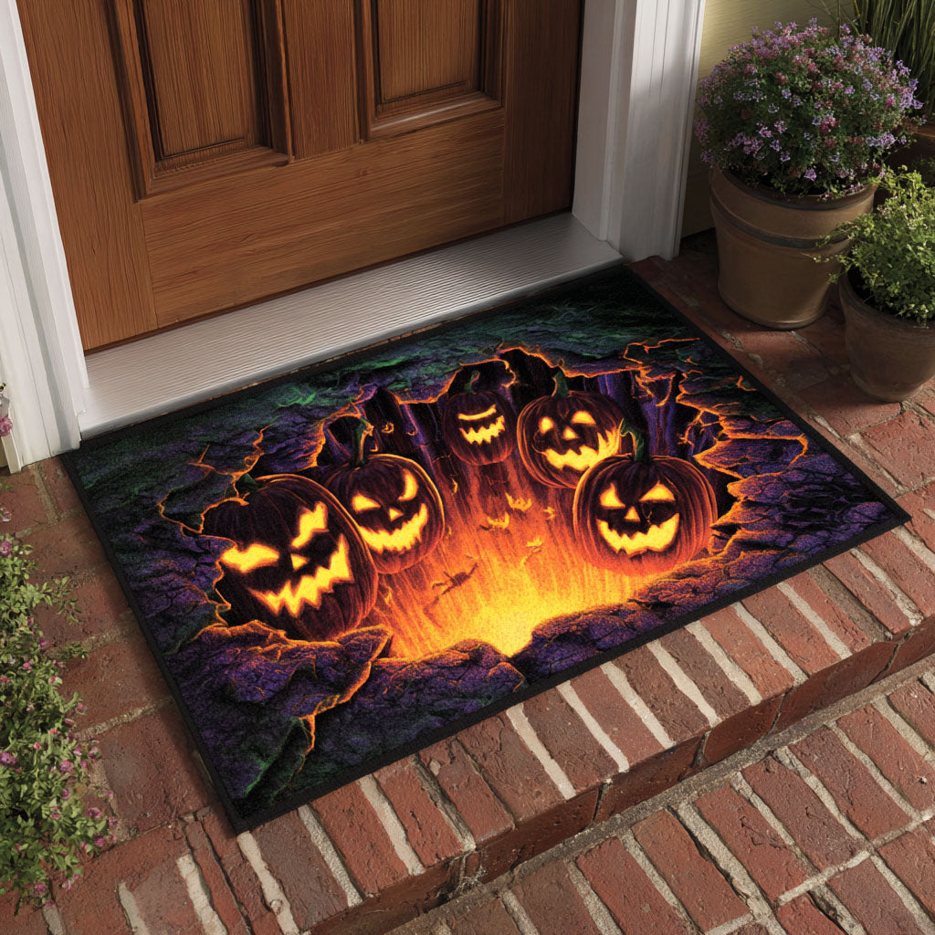 Inferno Pumpkin Doormat Halloween Welcome Mat Decor Cool Halloween Gifts