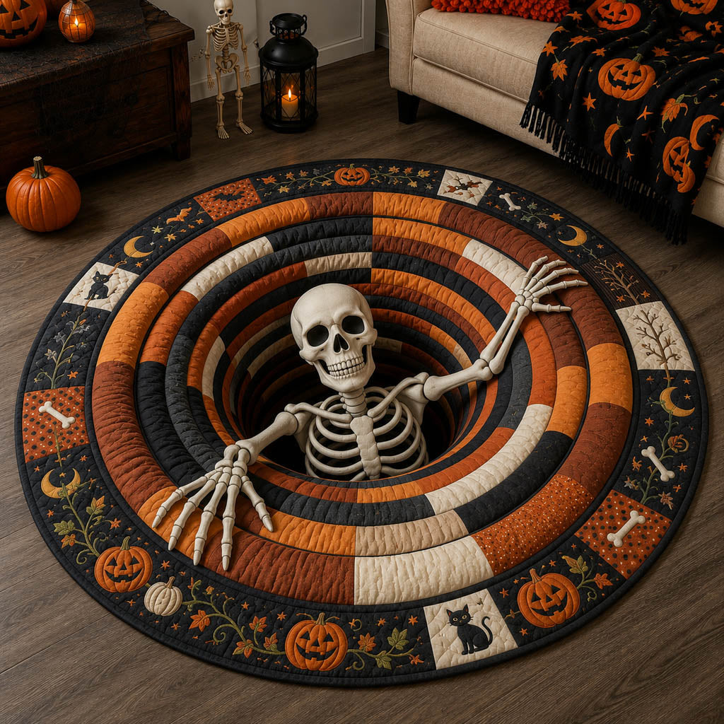 Infinite Skeleton Vortex Quilted Round Mat Round Matts Best Halloween Gifts
