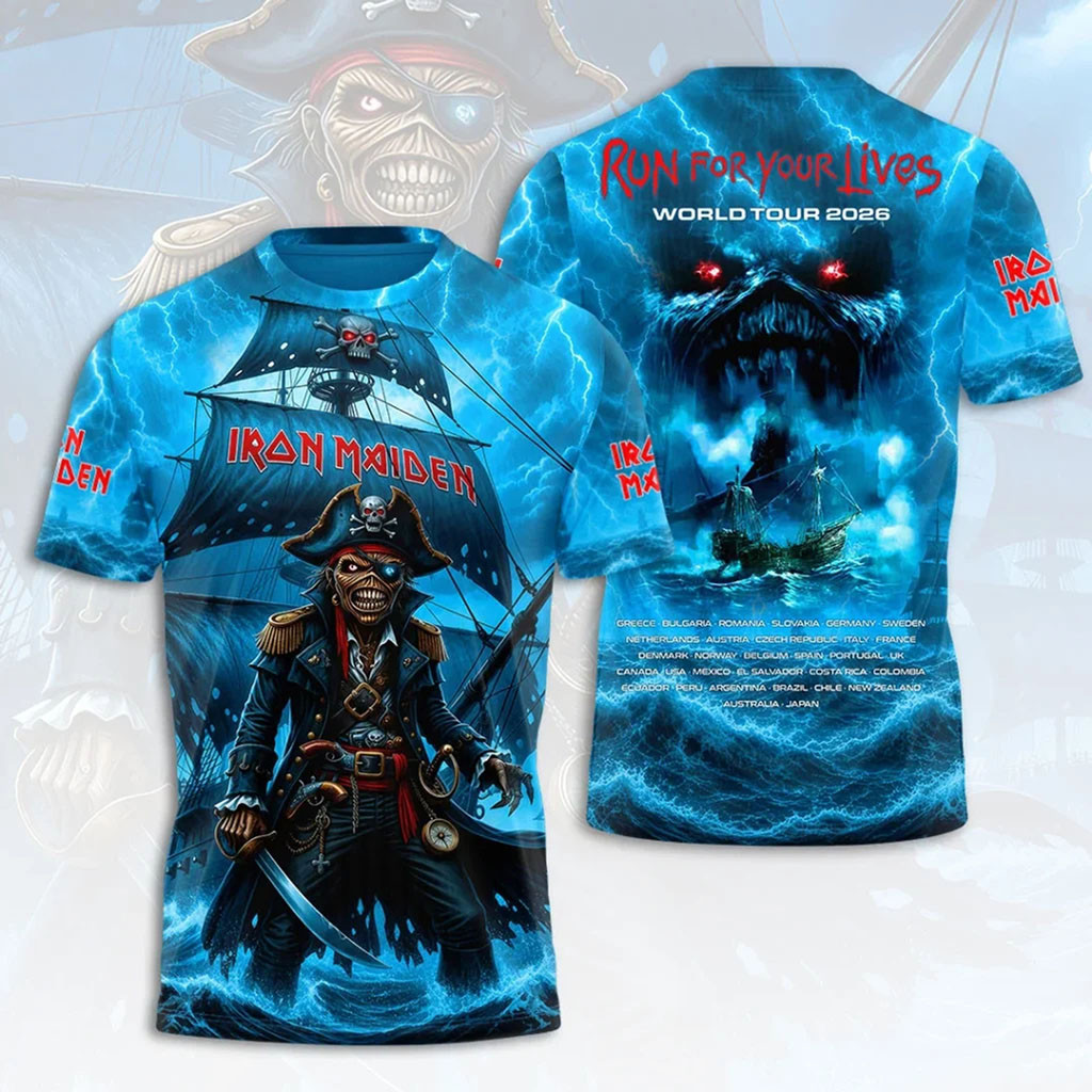Iron Maiden 2026 World Tour Graphic T-Shirt Iron Maiden Merch Pirate Eddie Heavy Metal Tees