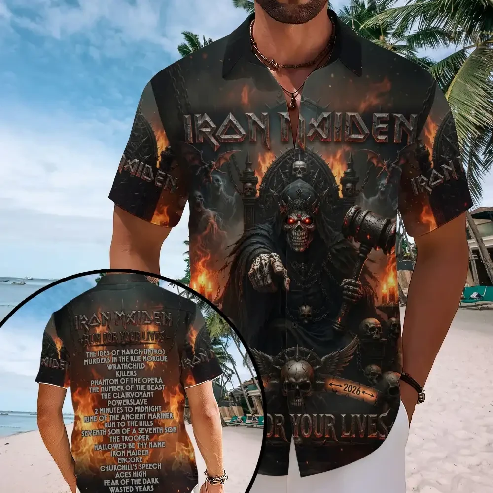 Iron Maiden 2026 World Tour Merch Run For Your Lives Tour Hawaiian Shirt Gift For Music Lovers