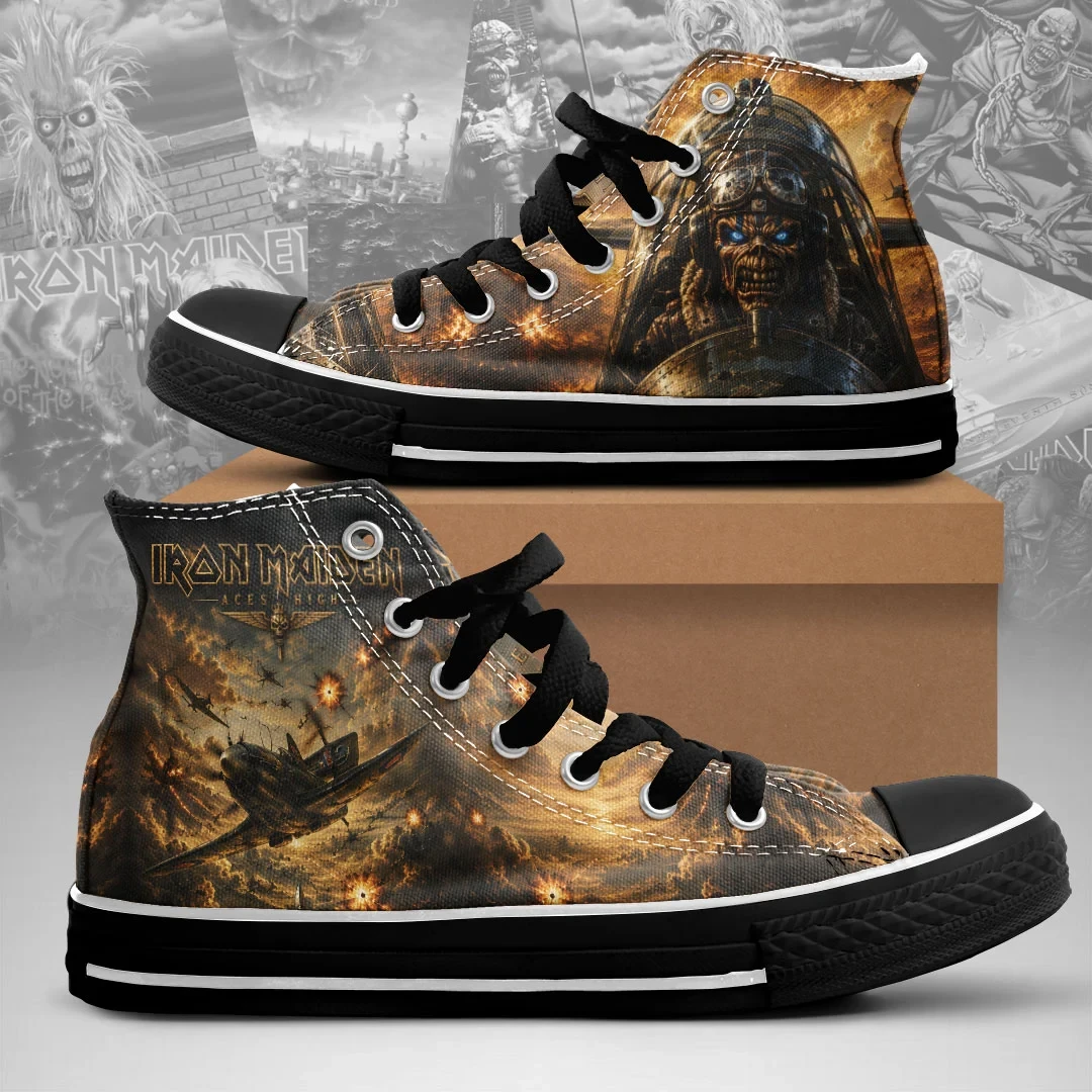Iron Maiden Aces High High Top Shoes Iron Maiden Merch Gifts For Heavy Metal Fans Iron Maiden Aces High High Top Shoes Iron Maiden Merch Gifts For Heavy Metal Fans
