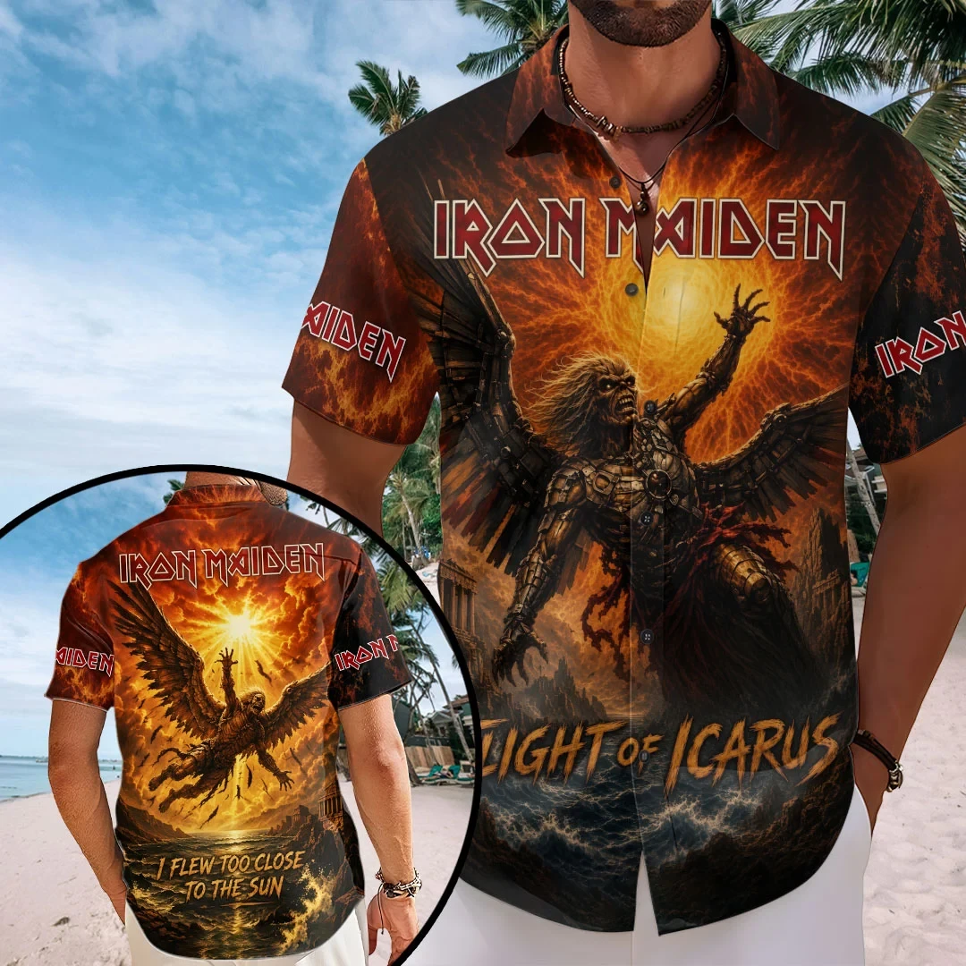 Iron Maiden Flight Of Icarus Hawaiian Shirt Iron Maiden Merch Gifts For Heavy Metal Band Fans