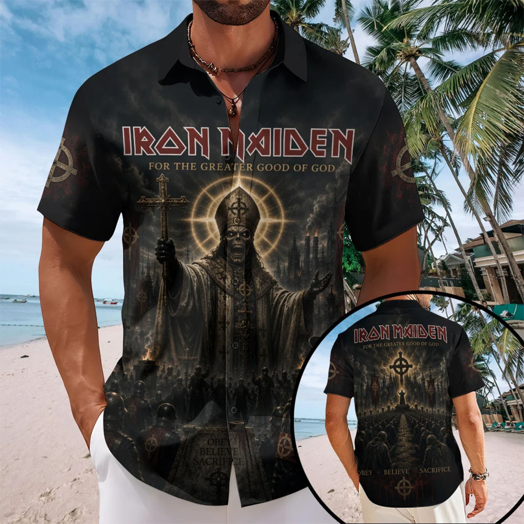 Iron Maiden For The Greater Good Of God Hawaiian Shirt Iron Maiden Merch Gift For Band Fans