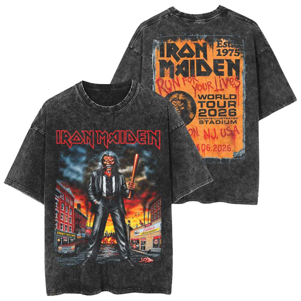 Iron Maiden Harrison New Jersey 2026 Tour Wash Shirt Eddie The Gangster T-Shirt Iron Maiden Merch