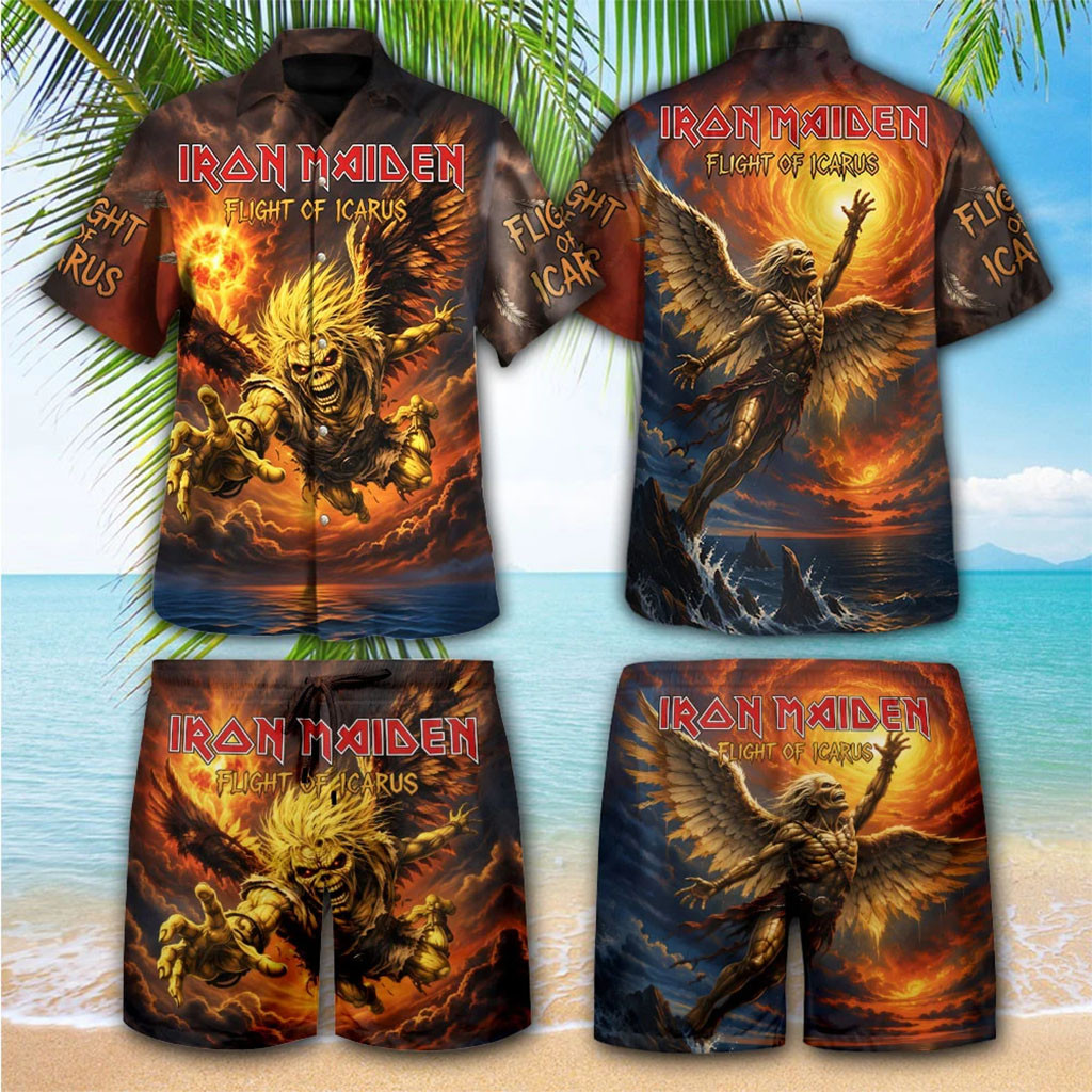 Iron Maiden Merch 2026 Flight Of Icarus Hawaiian Shirt And Shorts Set Gift For Band Fans Iron Maiden Merch 2026 Flight Of Icarus Hawaiian Shirt And Shorts Set Gift For Band Fans