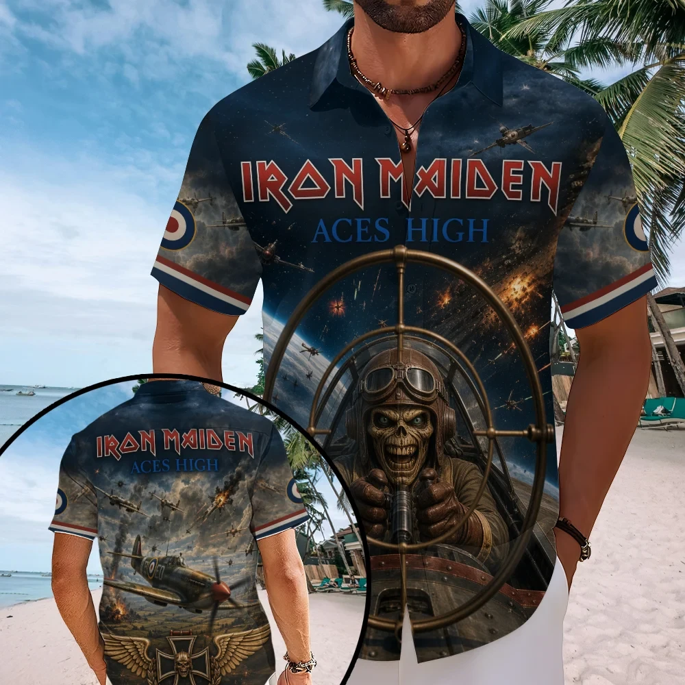 Iron Maiden Merch Aces High Hawaiian Shirt Eddie Heavy Metal Gifts For Fans Iron Maiden Merch Aces High Hawaiian Shirt Eddie Heavy Metal Gifts For Fans