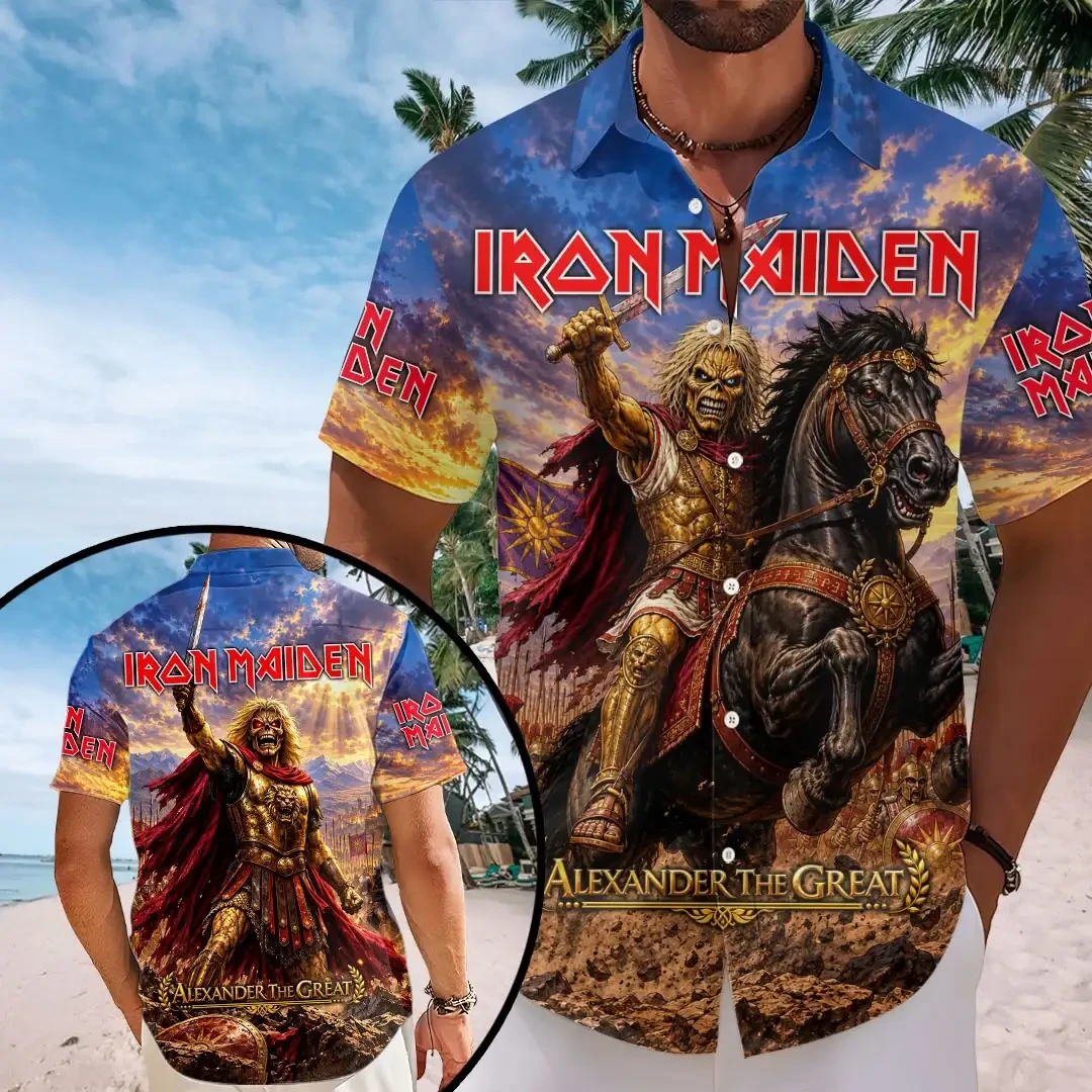 Iron Maiden Merch Alexander The Great Hawaiian Shirt Heavy Metal Eddie Warrior Button Shirt
