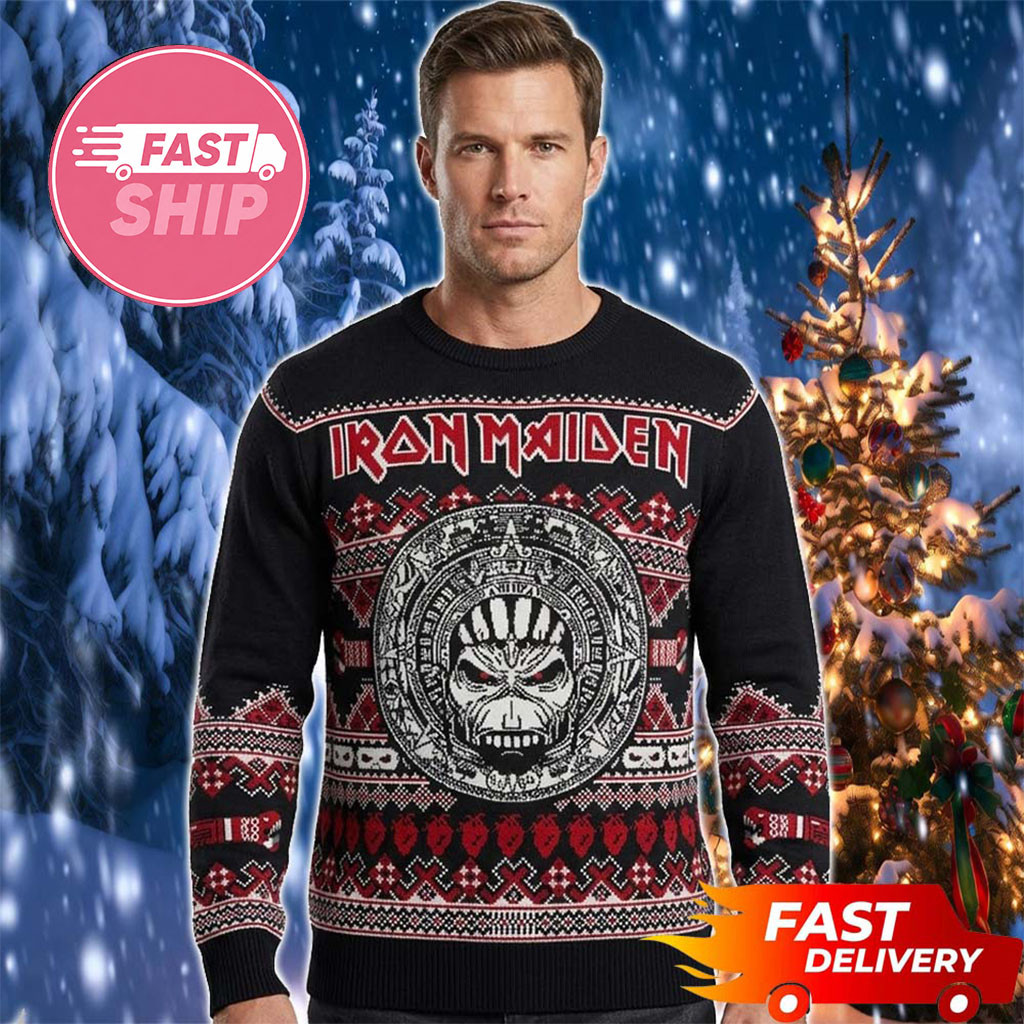 Iron Maiden Merch Black And Red Pattern Eddie Star Iron Maiden Ugly Sweater Fans Gifts