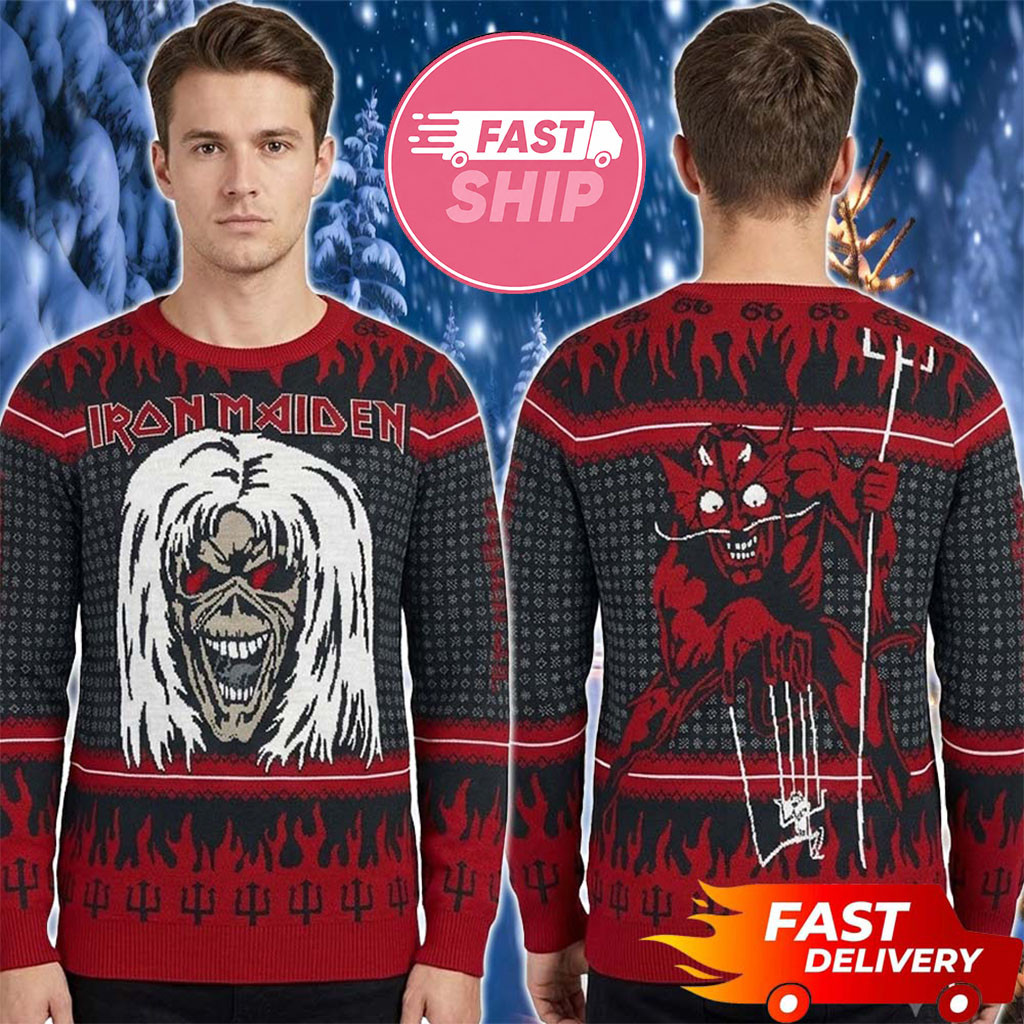 Iron Maiden Merch Bravado Red Demon Metal Band Iron Maiden Ugly Sweater Gifts For Christmas