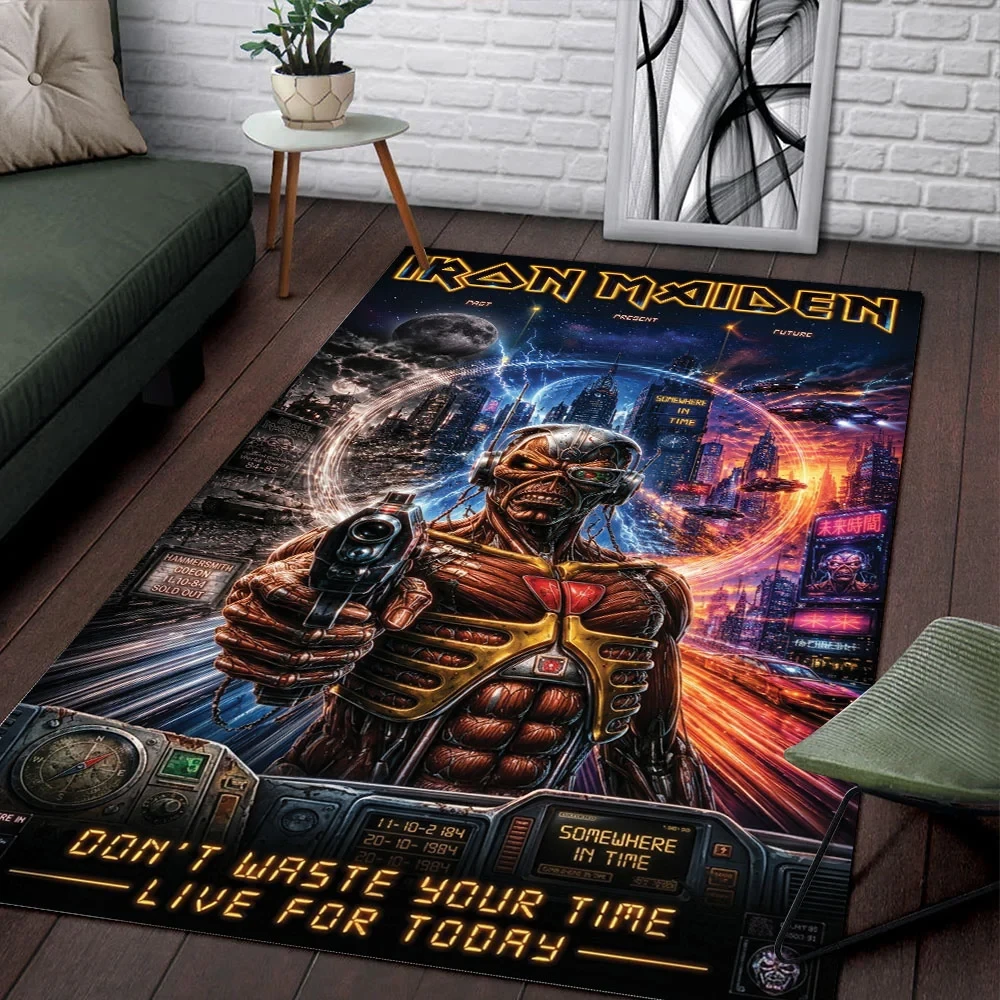 Iron Maiden Merch Don't Waste Your Time Live For Today Eddie Rug Living Room Decor Fan Gifts