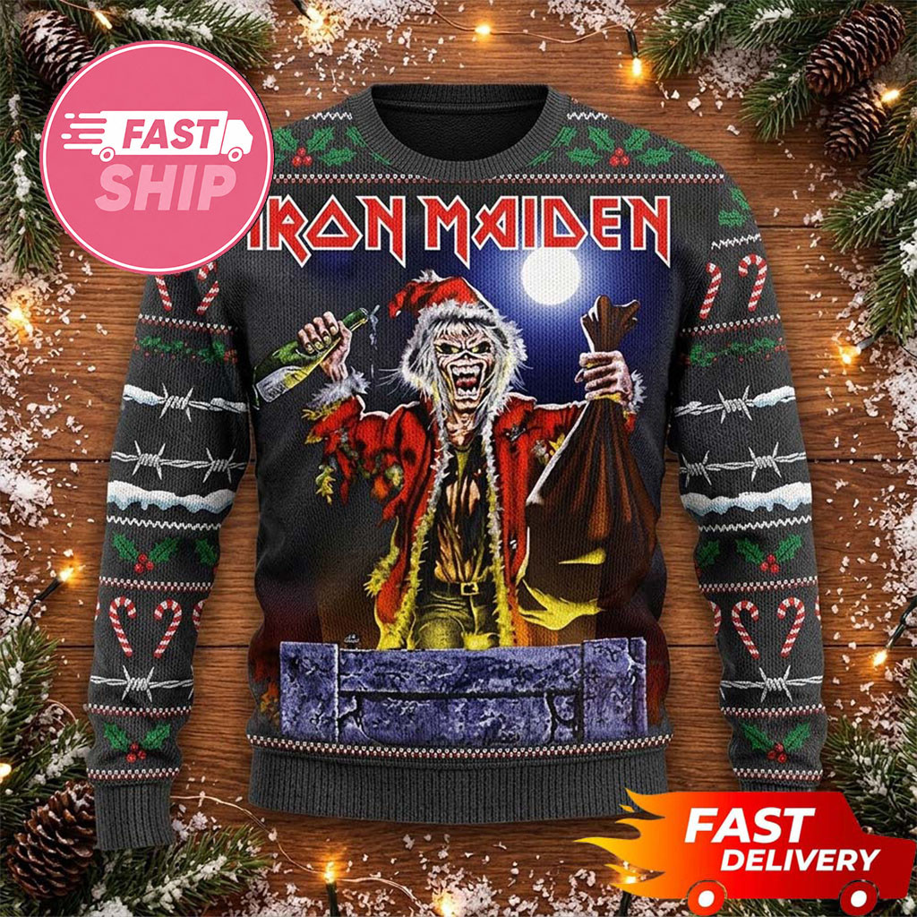 Iron Maiden Merch Eddie Santa Claus Christmas Holiday Metal Band Iron Maiden Ugly Sweater