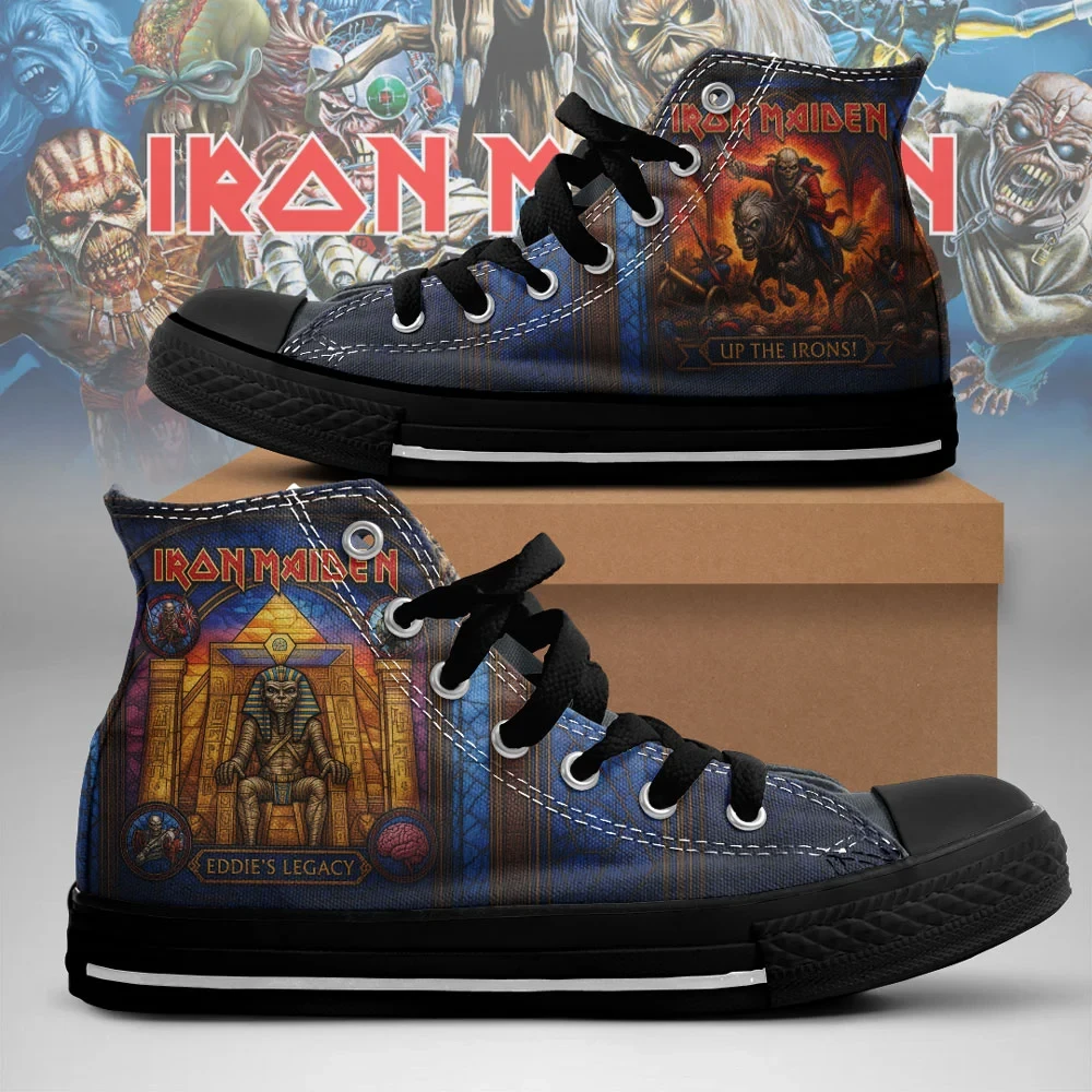 Iron Maiden Merch Eddie's Legacy Up The Irons High Top Shoes Gifts For Heavy Metal Fans Iron Maiden Merch Eddie's Legacy Up The Irons High Top Shoes Gifts For Heavy Metal Fans