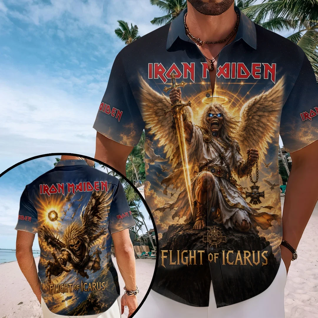 Iron Maiden Merch Flight Of Icarus Hawaiian Shirt Heavy Metal Gifts For Fans