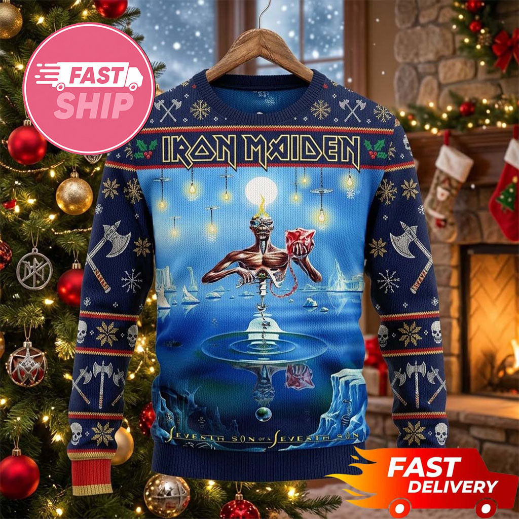 Iron Maiden Merch IM50 Seventh Son Of A Seventh Son Iron Maiden Christmas Ugly Sweater