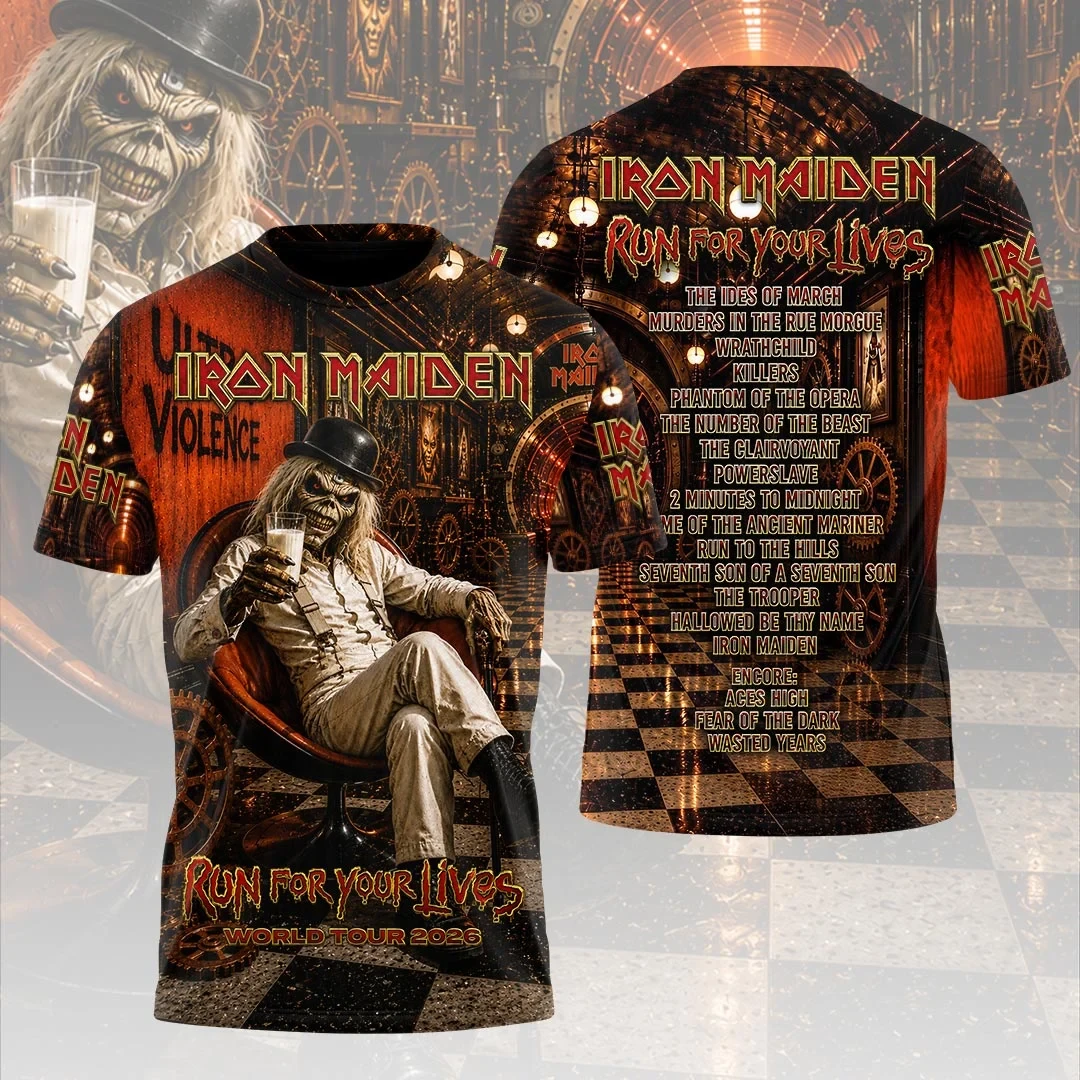 Iron Maiden Merch Run For Your Lives World Tour 2026 T-Shirt Eddie Violence Heavy Metal Band Shirt