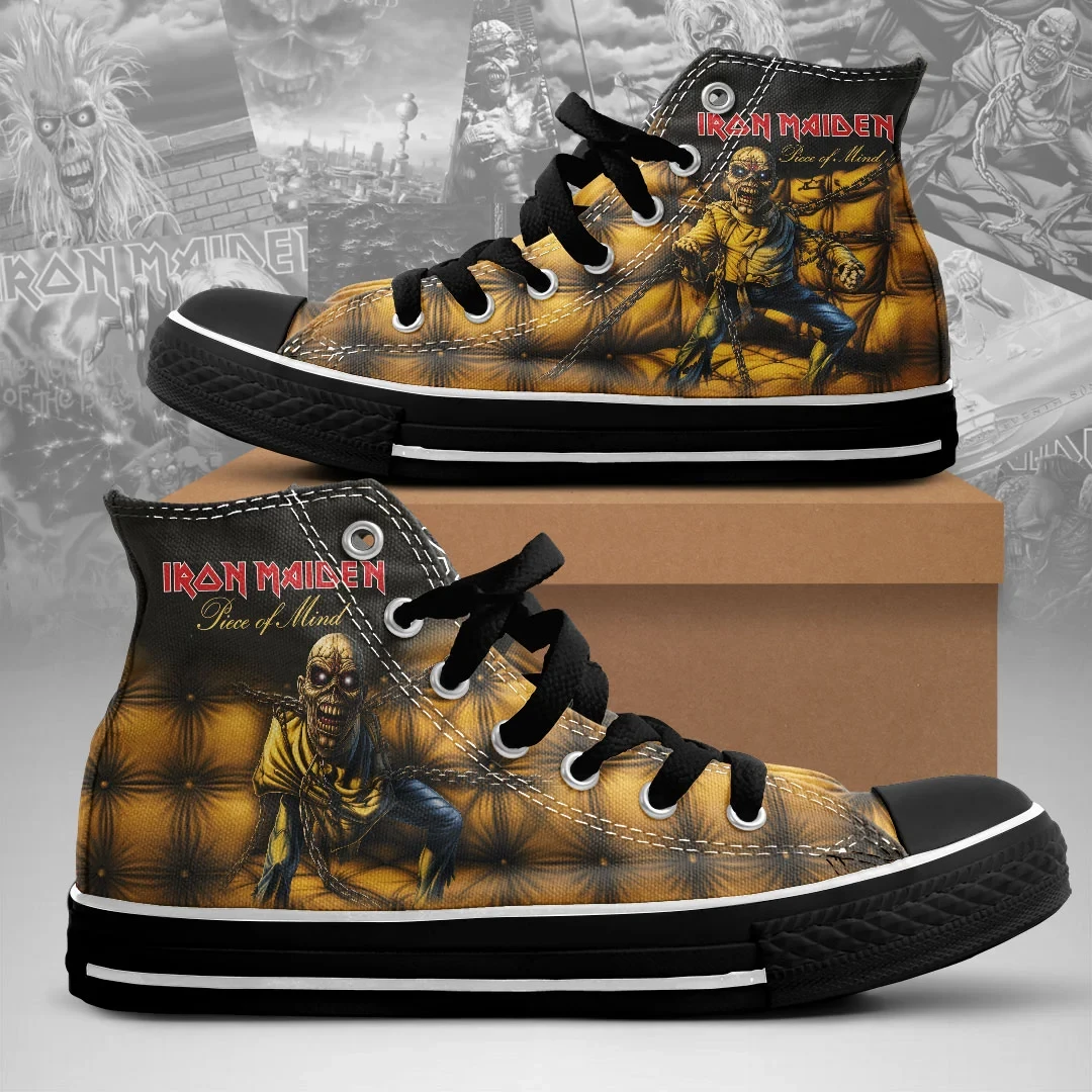 Iron Maiden Piece Of Mind High Top Shoes Iron Maiden Merch Gifts For Rock Fans
