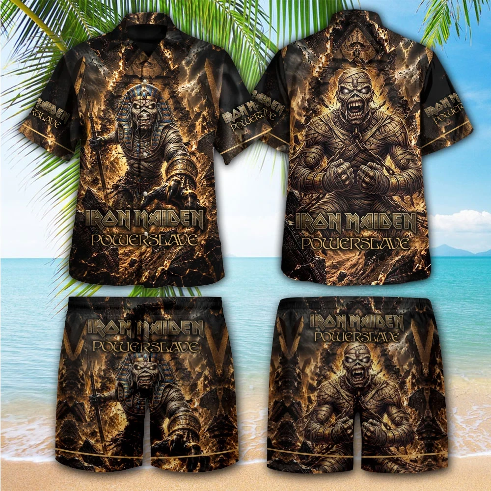 Iron Maiden Powerslave Hawaiian Shirt And Shorts Set Heavy Metal Band Iron Maiden Merch Fan Gear