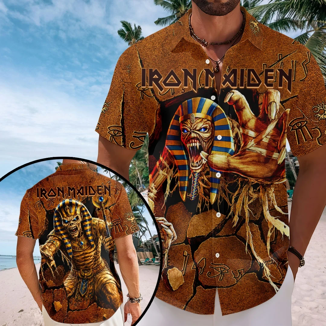 Iron Maiden Powerslave Hawaiian Shirt Eddie Pharaoh Heavy Metal Band Summer Shirt Gifts For Fans Iron Maiden Powerslave Hawaiian Shirt Eddie Pharaoh Heavy Metal Band Summer Shirt Gifts For Fans