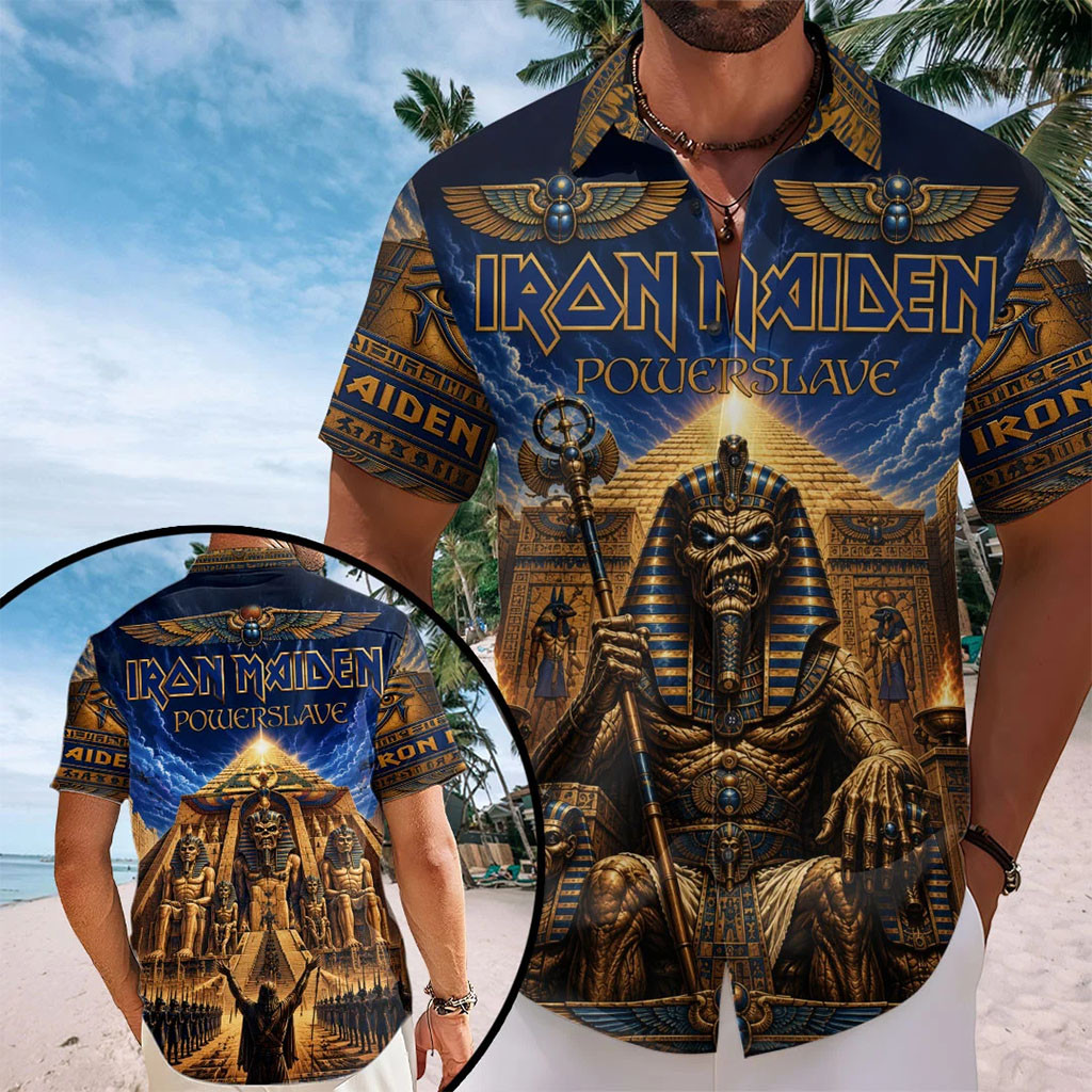 Iron Maiden Powerslave Hawaiian Shirt Iron Maiden Merch Heavy Metal Band Gifts For Fans