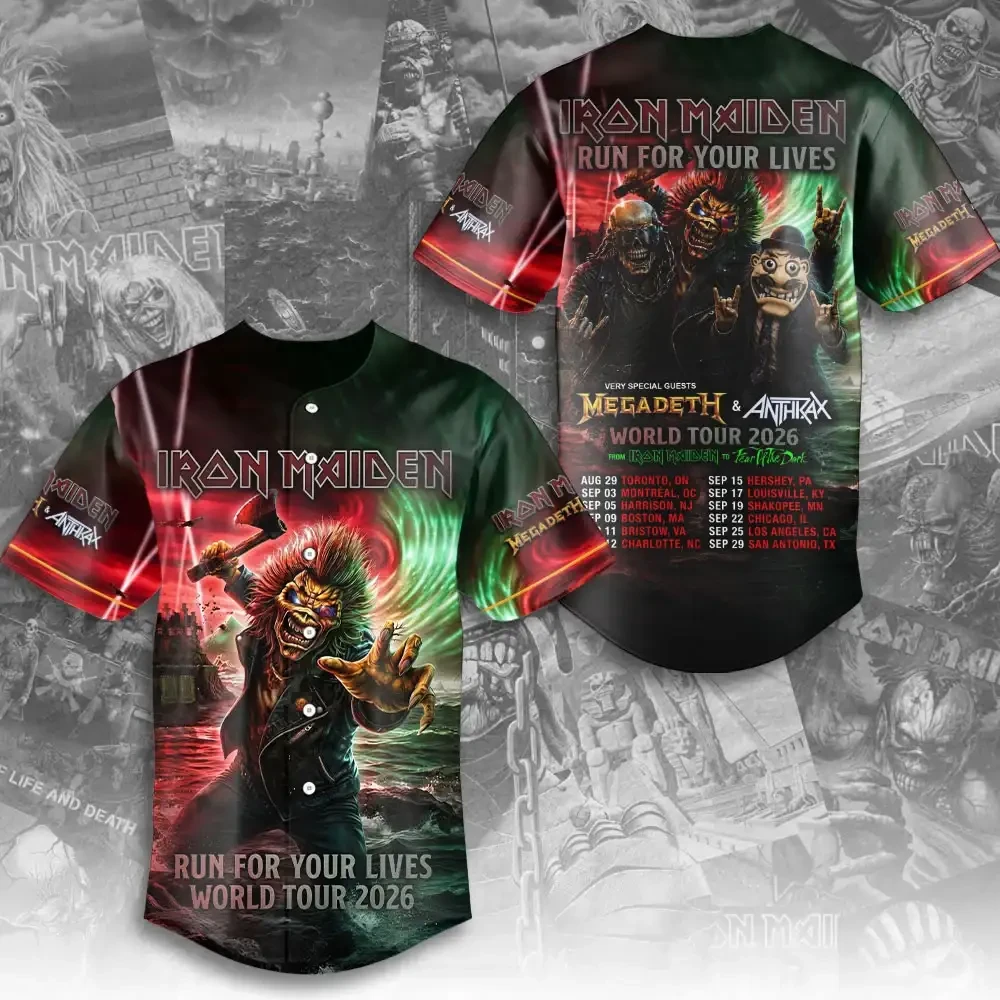 Iron Maiden Run For Your Lives Baseball Jersey World Tour 2026 Iron Maiden Merch Gifts For Him