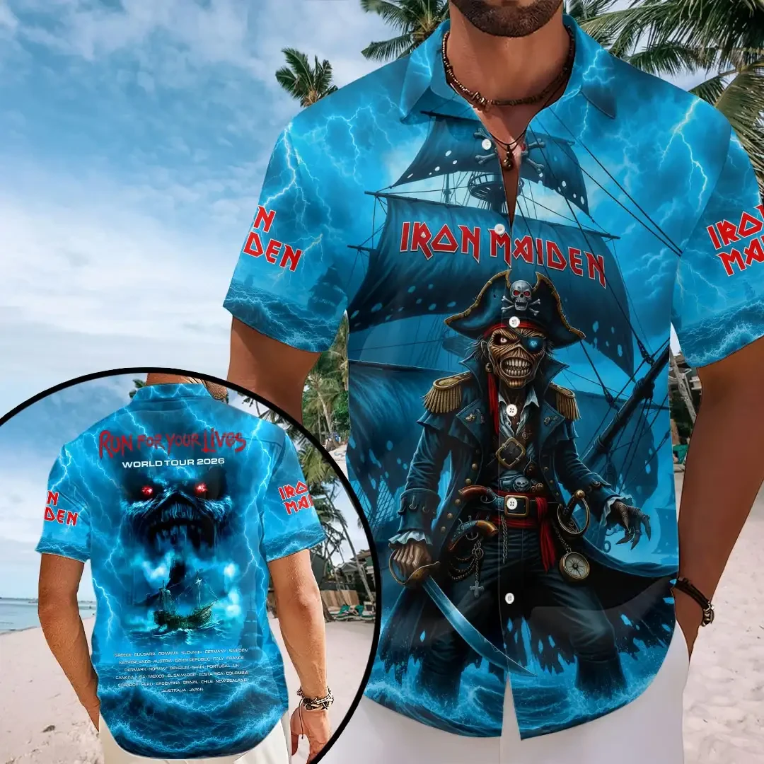 Iron Maiden Run For Your Lives Hawaiian Shirt World Tour 2026 Iron Maiden Merch Gifts For Son