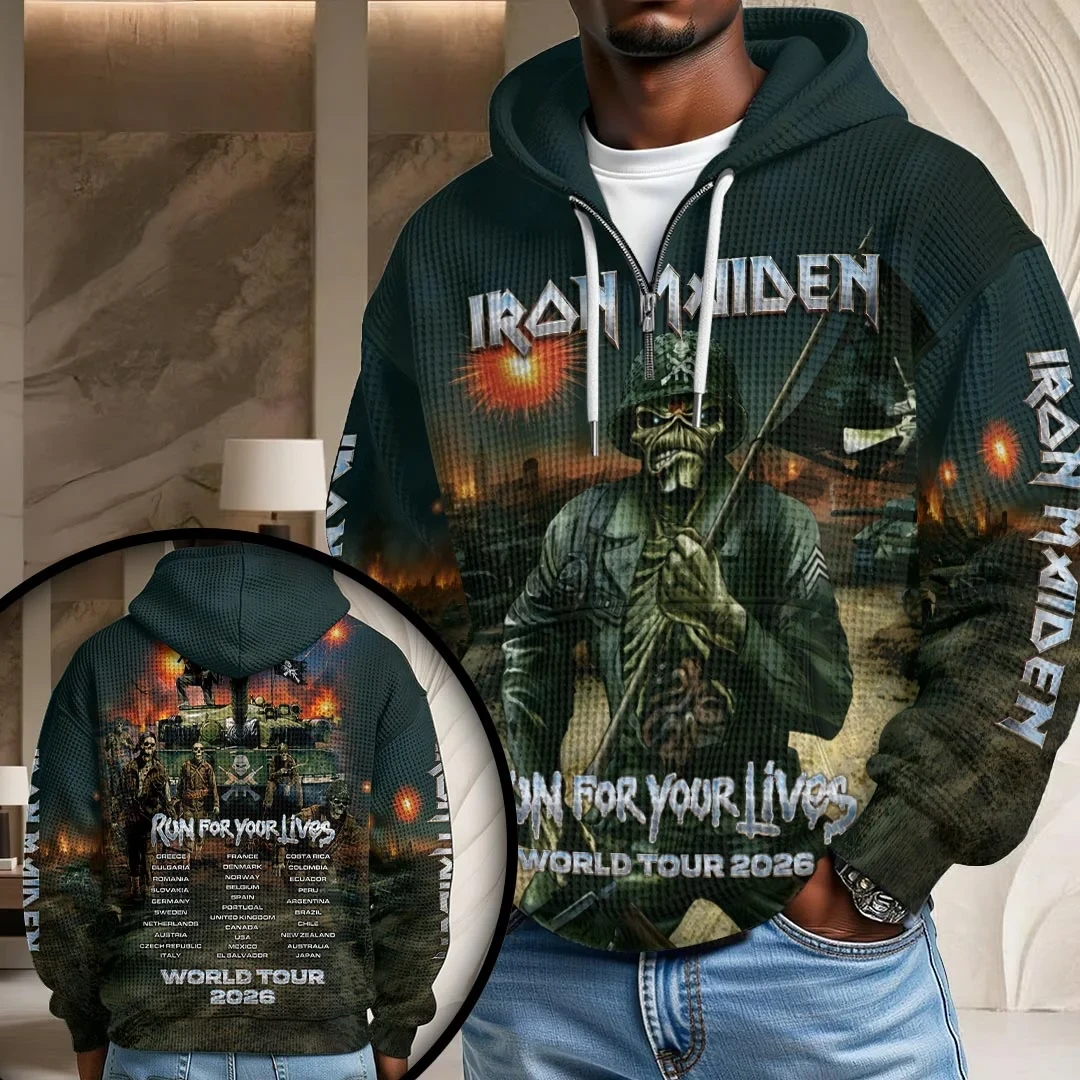 Iron Maiden Run For Your Lives World Tour 2026 Half Zip Hoodie Iron Maiden Merch Gifts For Fans