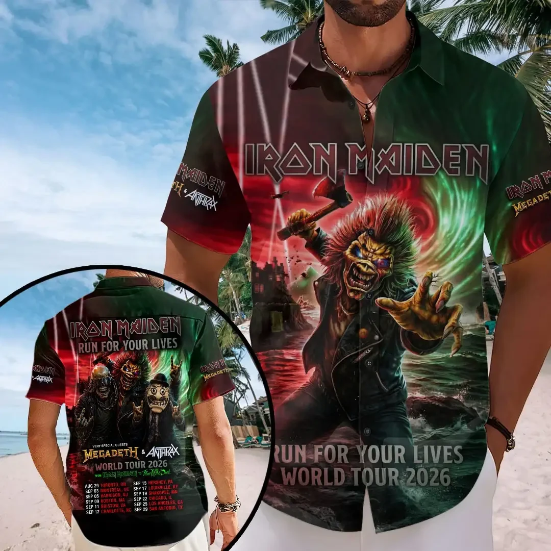 Iron Maiden Run For Your Lives World Tour 2026 Hawaiian Shirt Iron Maiden Merch Gifts For Dad