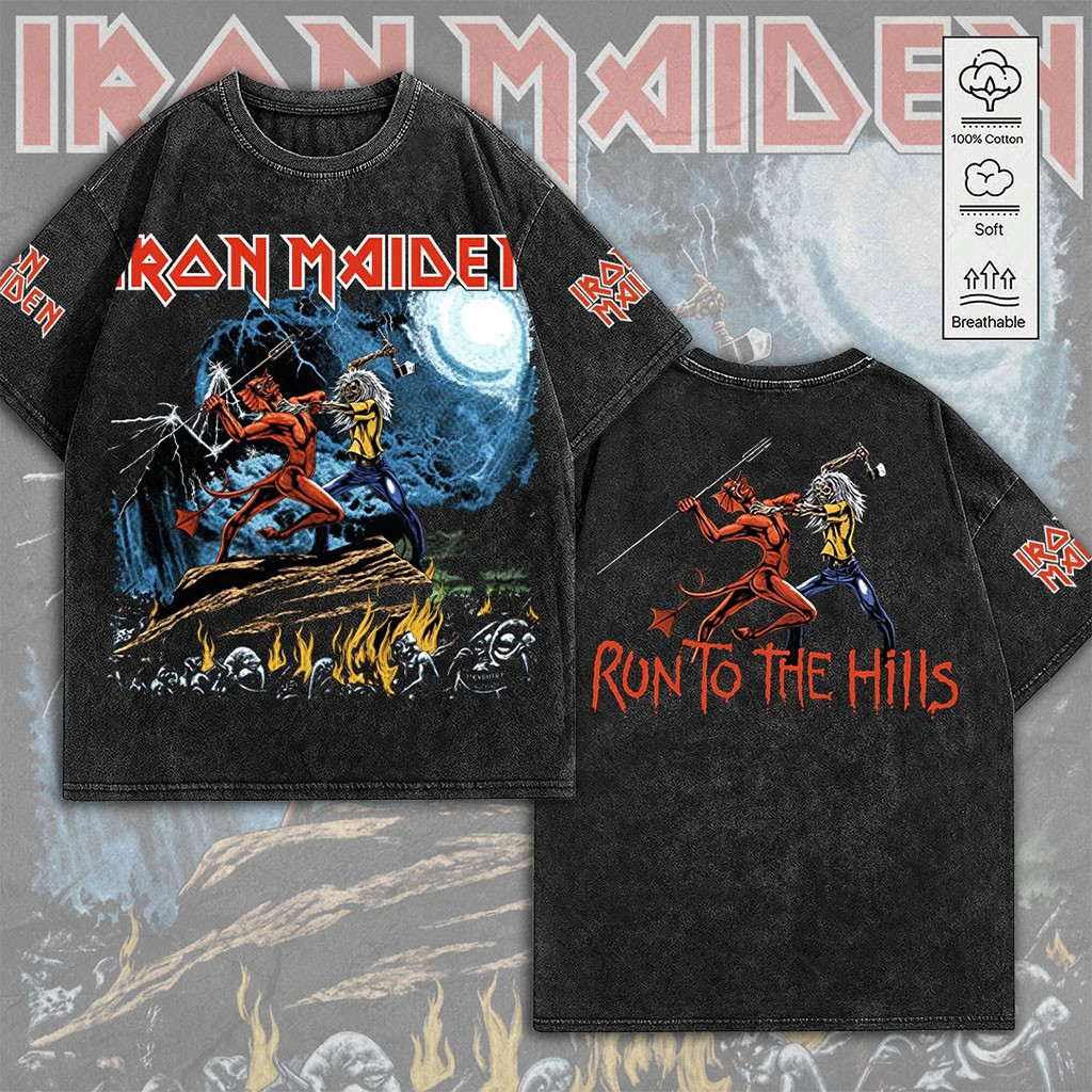 Iron Maiden Run To The Hills WashT-Shirt Iron Maiden Merch Gifts For Metal Band Fan Iron Maiden Run To The Hills WashT-Shirt Iron Maiden Merch Gifts For Metal Band Fan