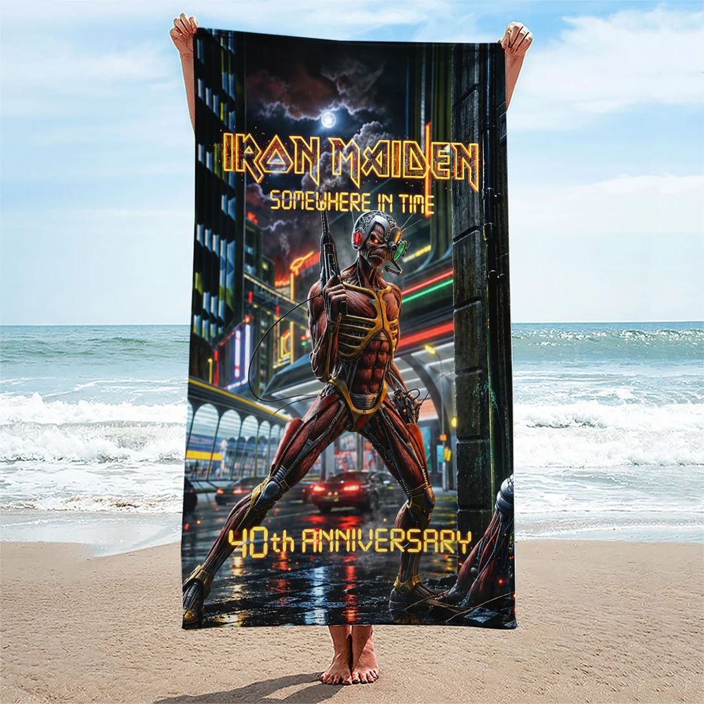 Iron Maiden Somewhere In Time 40th Anniversary Beach Towel Iron Maiden Merch Gift For Fans