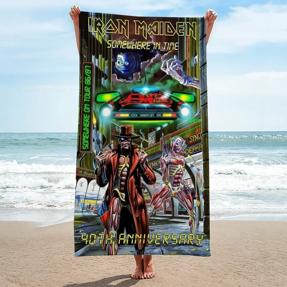 Iron Maiden Somewhere In Time 40th Anniversary Beach Towel Iron Maiden Merch Gift For Fans