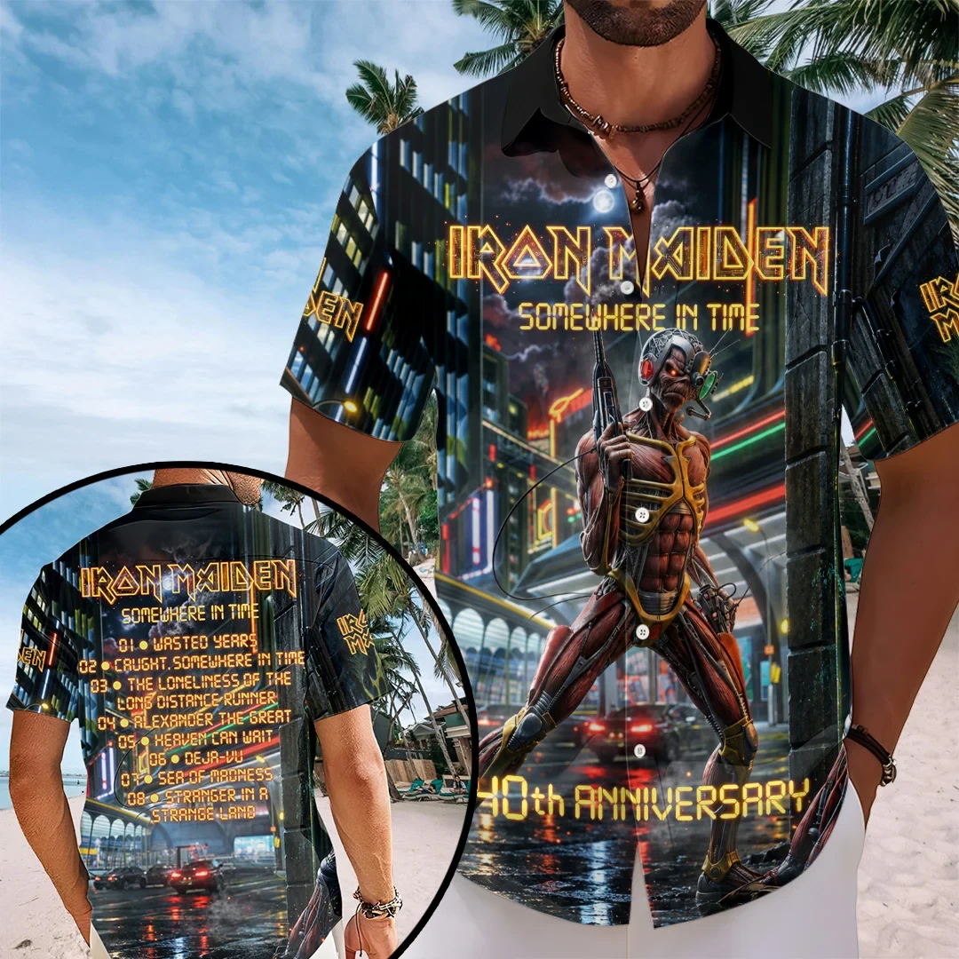 Iron Maiden Somewhere In Time 40th Anniversary Hawaiian Shirt Iron Maiden Merch Music Fan Gifts