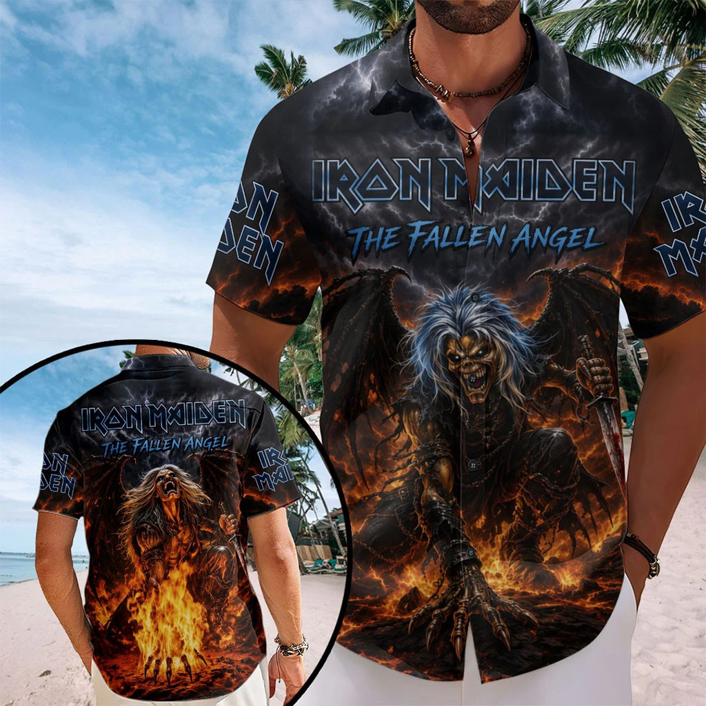 Iron Maiden The Fallen Angel Hawaiian Shirt Iron Maiden Merch Heavy Metal Band Fan Gifts