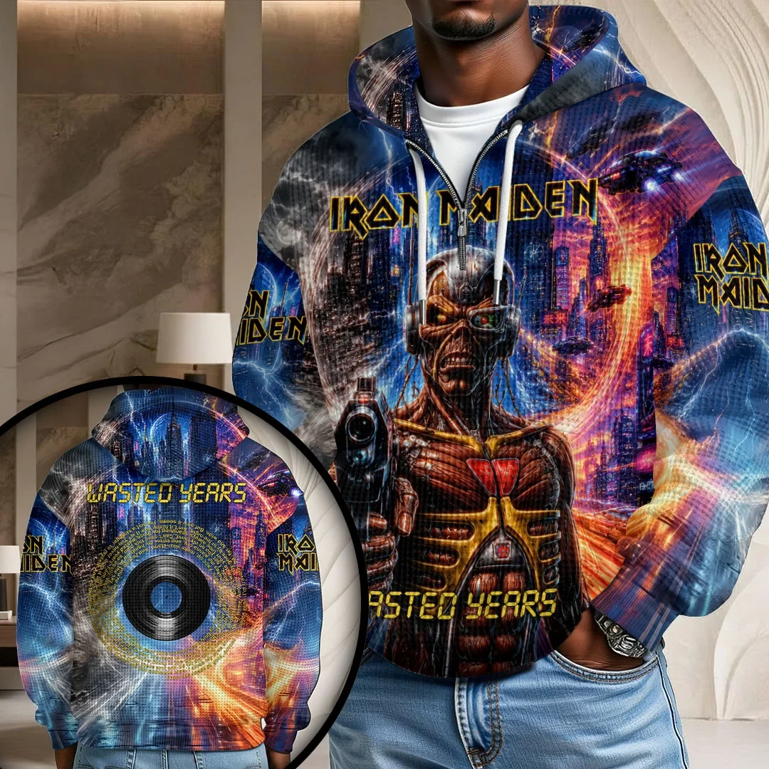 Iron Maiden Wasted Years Half Zip Hoodie Iron Maiden Merch Rock Music Lover Gift