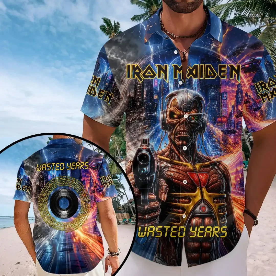 Iron Maiden Wasted Years Hawaiian Shirt Iron Maiden Merch Gift For Heavy Metal Band Fans