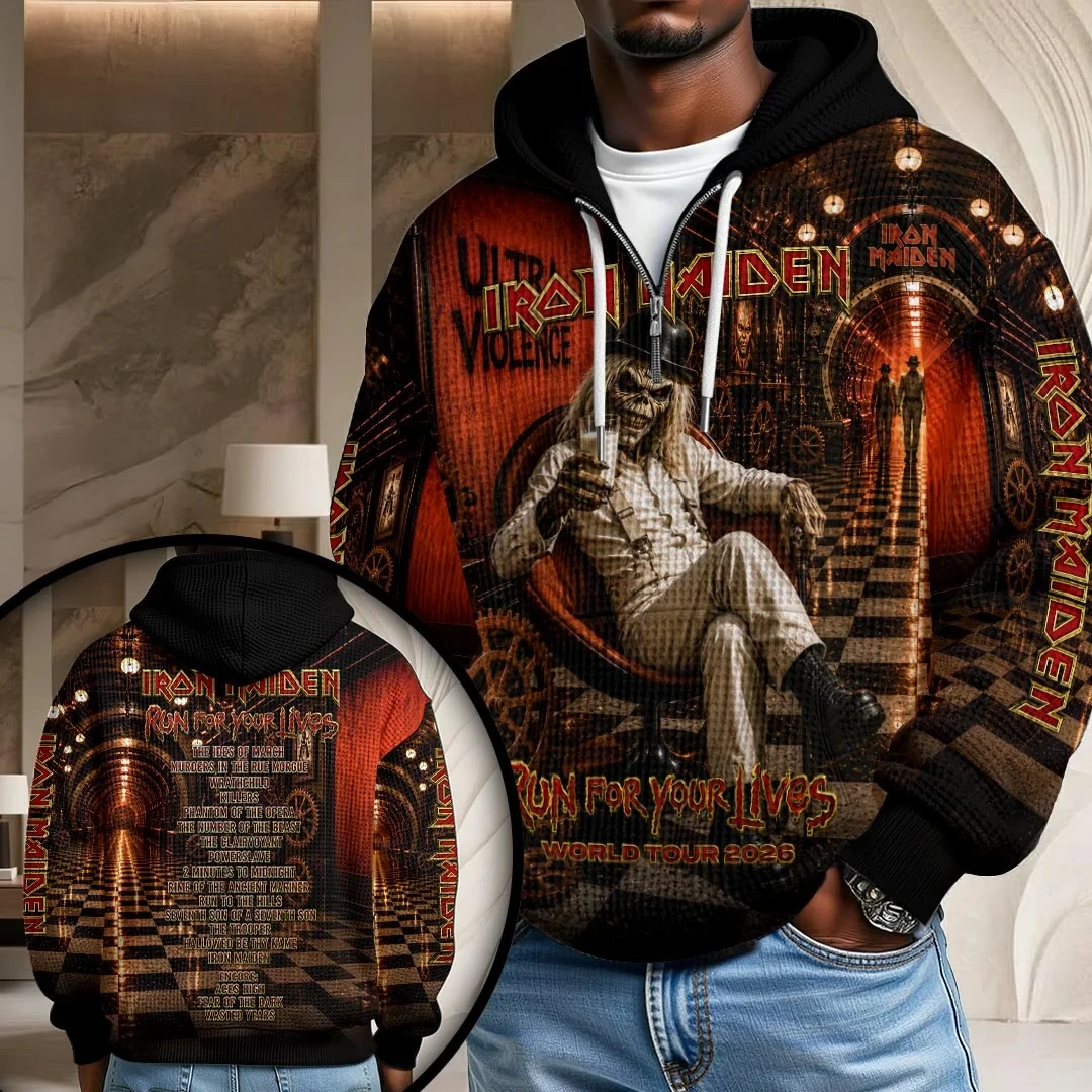 Iron Maiden World Tour 2026 Half Zip Hoodie Run For Your Lives Merch Gifts For Iron Maiden Fans