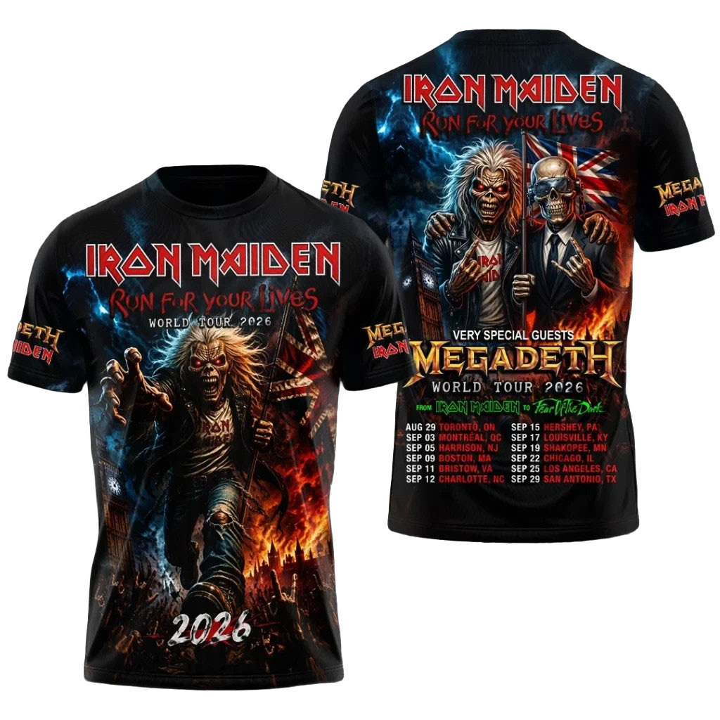 Iron Maiden X Megadeth Merch Run For Your Lives Tour 2026 T-Shirt Gift For Music Lovers Iron Maiden X Megadeth Merch Run For Your Lives Tour 2026 T-Shirt Gift For Music Lovers