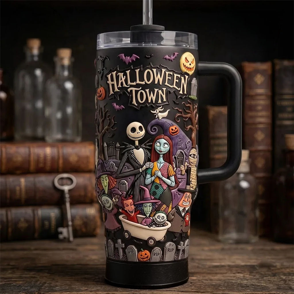 Jack and Sally The Nightmare Before Christmas Halloween Town Tumbler Spooky Cup Halloween Gifts