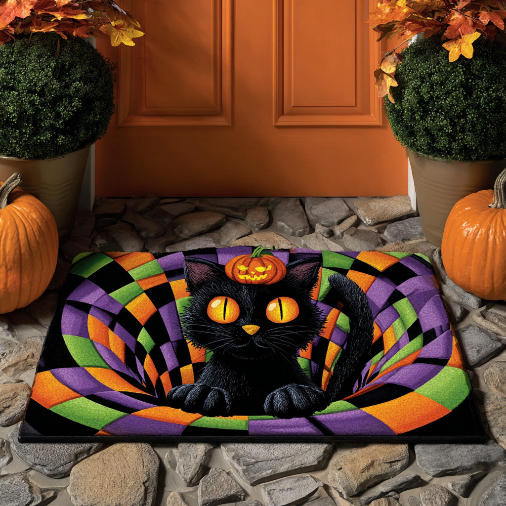 Jack Glow Doormat Halloween Outdoor Mat Fall Porch Decor Gift For Cat Lovers