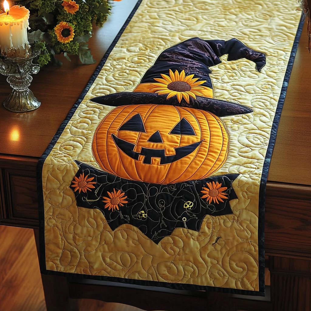 Jack Grin Quilted Table Runner Dinner Table Decor Cool Halloween Gifts