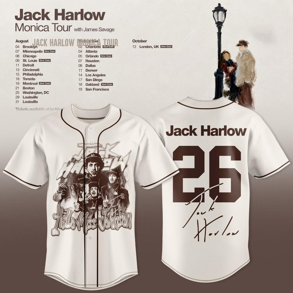 Jack Harlow Monica Tour 2026 Baseball Jersey Jack Harlow Merch Music Concert Outfits For Fans