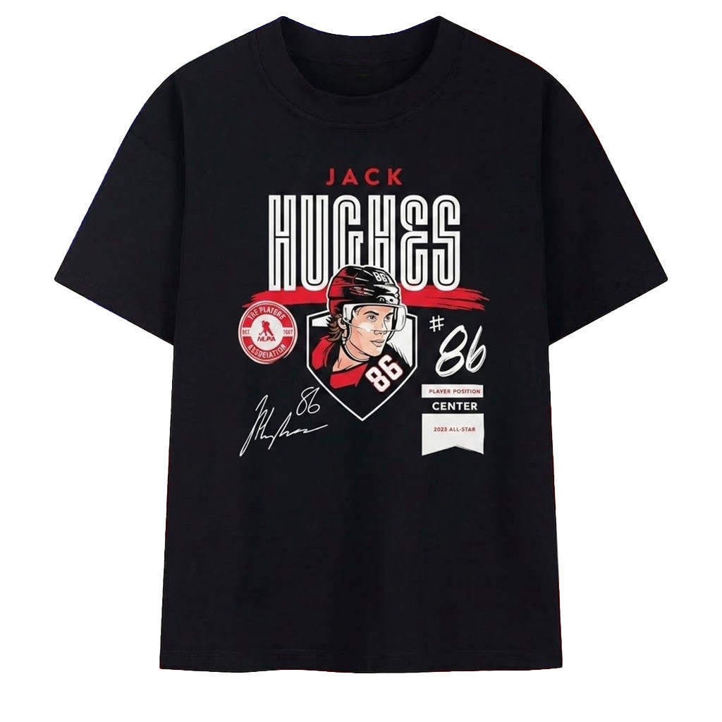 Jack Hughes 2023 All Star Center New Jersey Devils Signature T-Shirt Jack Hughes Merch Fan Gifts